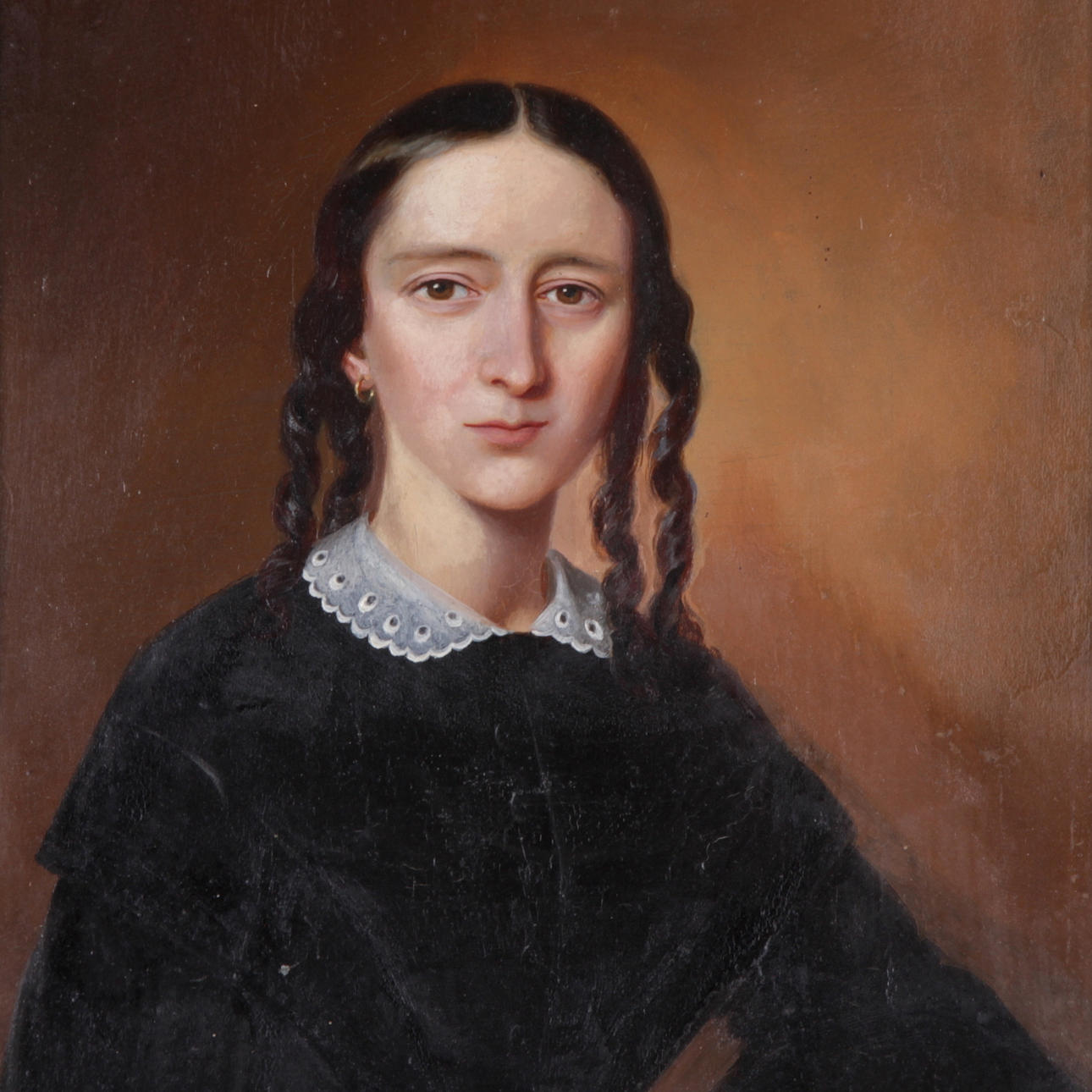 CARL PETER LEHMANN. Olja på plåt, ett par, porträtt av R O Lindfors och Fröken Adeleide Lindfors, 1800-talets mitt.