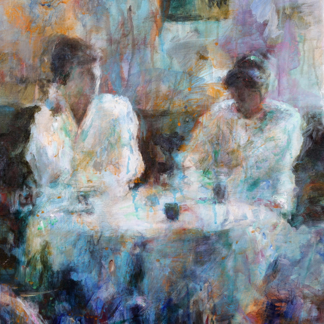 ÖRJAN SÄTRE. Olja på duk, fikastund, signerad.