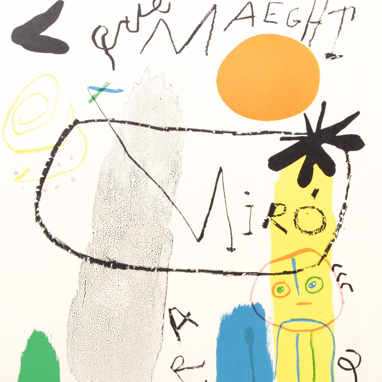 JOAN MIRO. Poster on Board, figure composition.