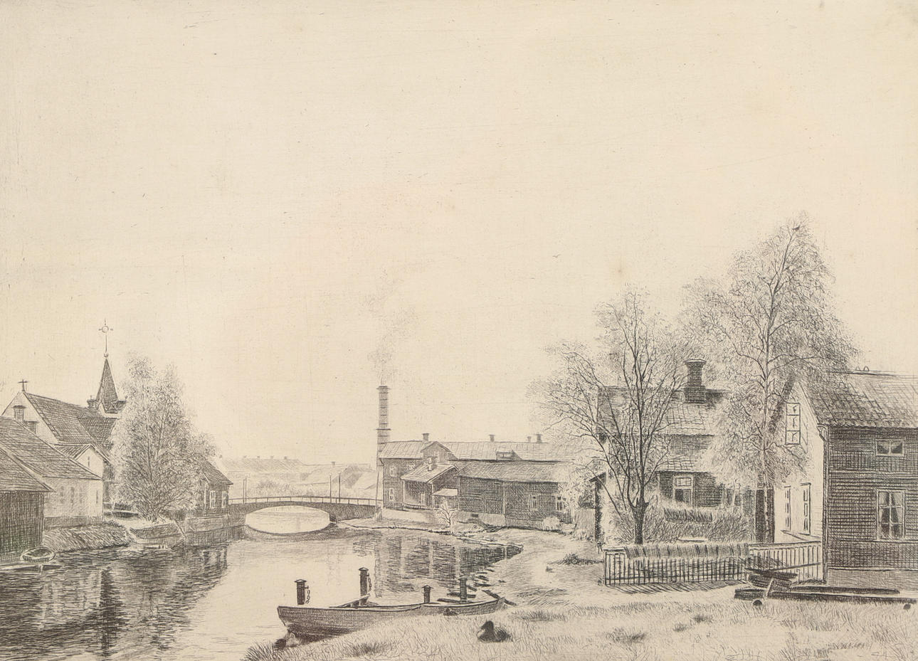 IVAR ANDERSSON. Etching, Motif from Falun, signed.