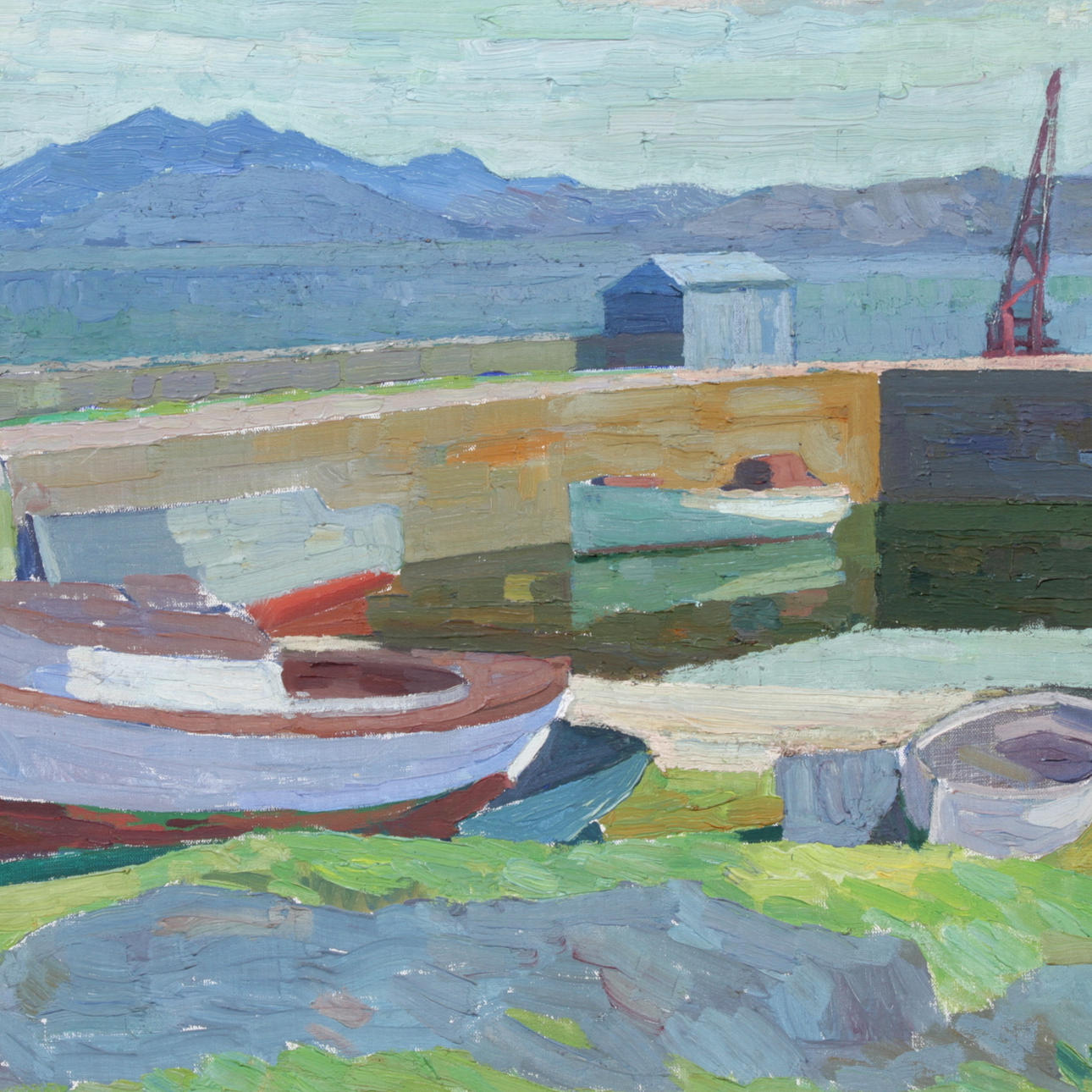 GORDON MACFIE. Olja på pannå, "Hamn i Hebriderna", signerad samt daterad 1948.