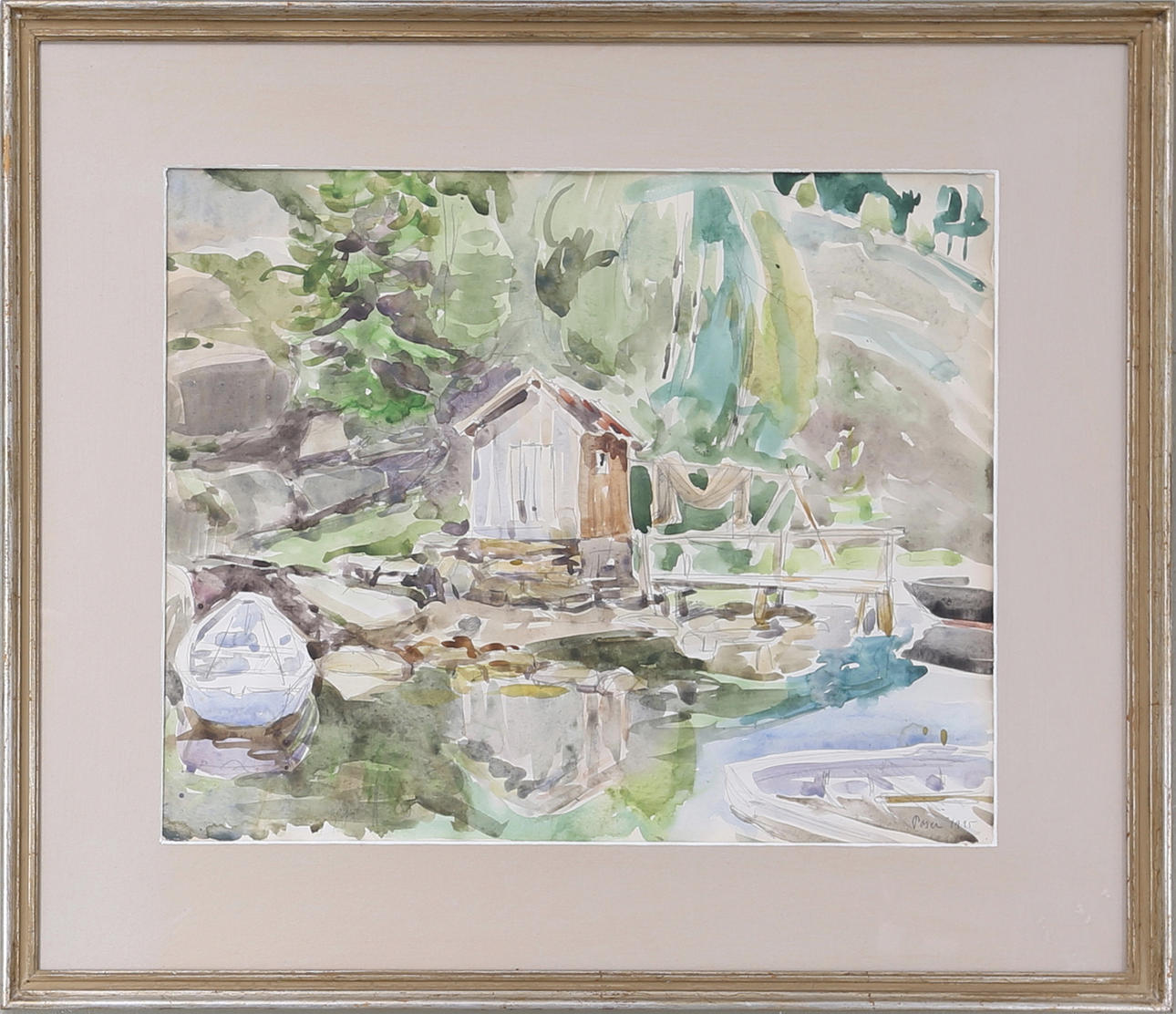 MARTIN VERNER POSER. Fiskestugan, akvarell, signerad och daterad.