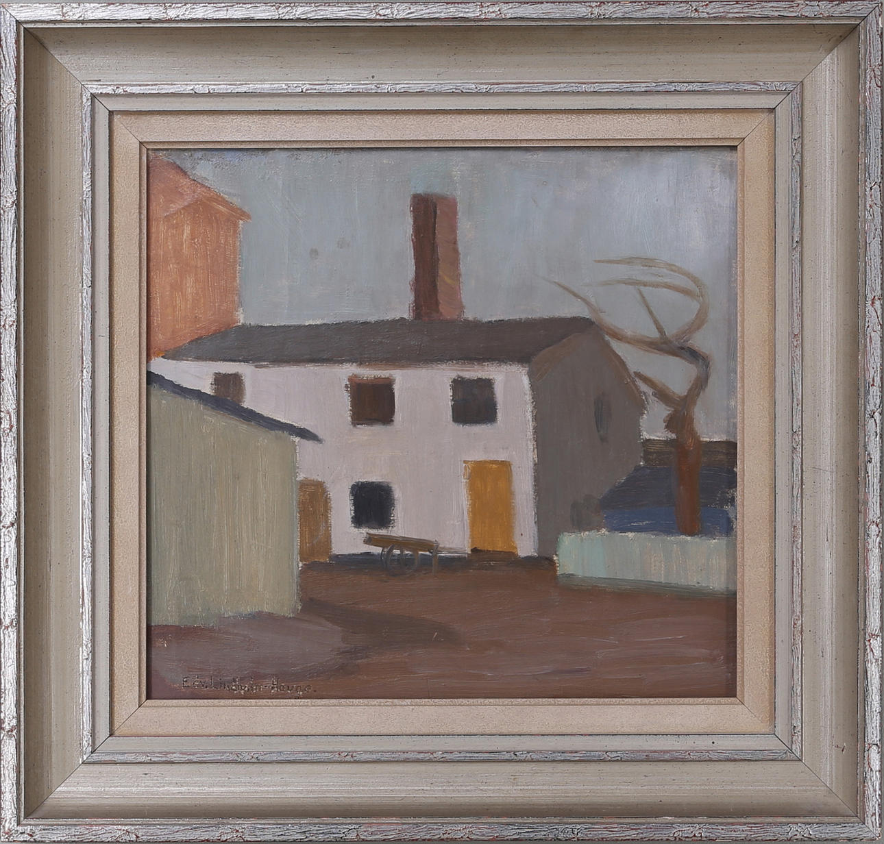 EDVIN LINDHOLM-HOUGE. "Motiv från gården, Tullslätten 15 Kalmar", olja på duk, signerad och daterad 1947.