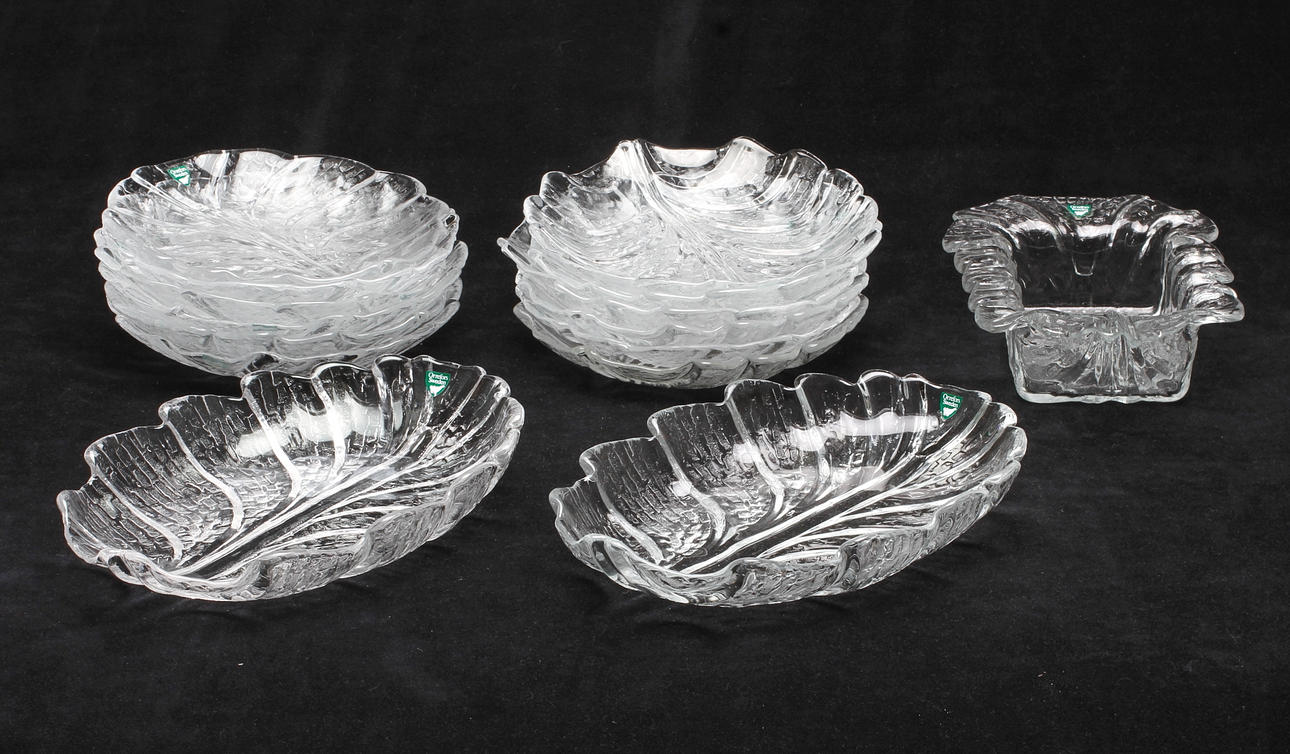SERVISDELAR, 15 delar, glas, "Eden", Lars Hellsten, Orrefors.