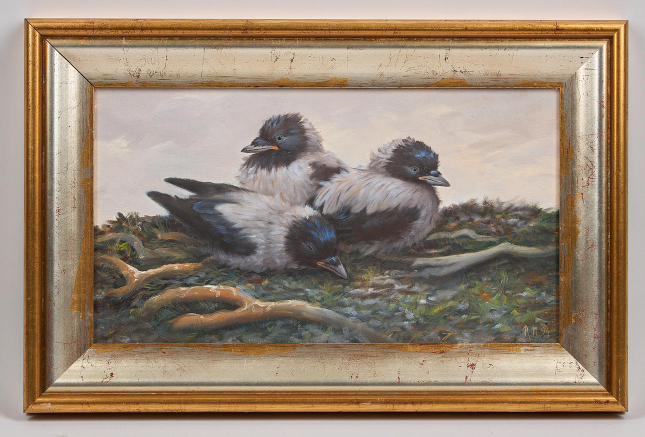 REIMA NURMIKKO (1951). Bird cubs, signed and dated -94, oil on canvas.