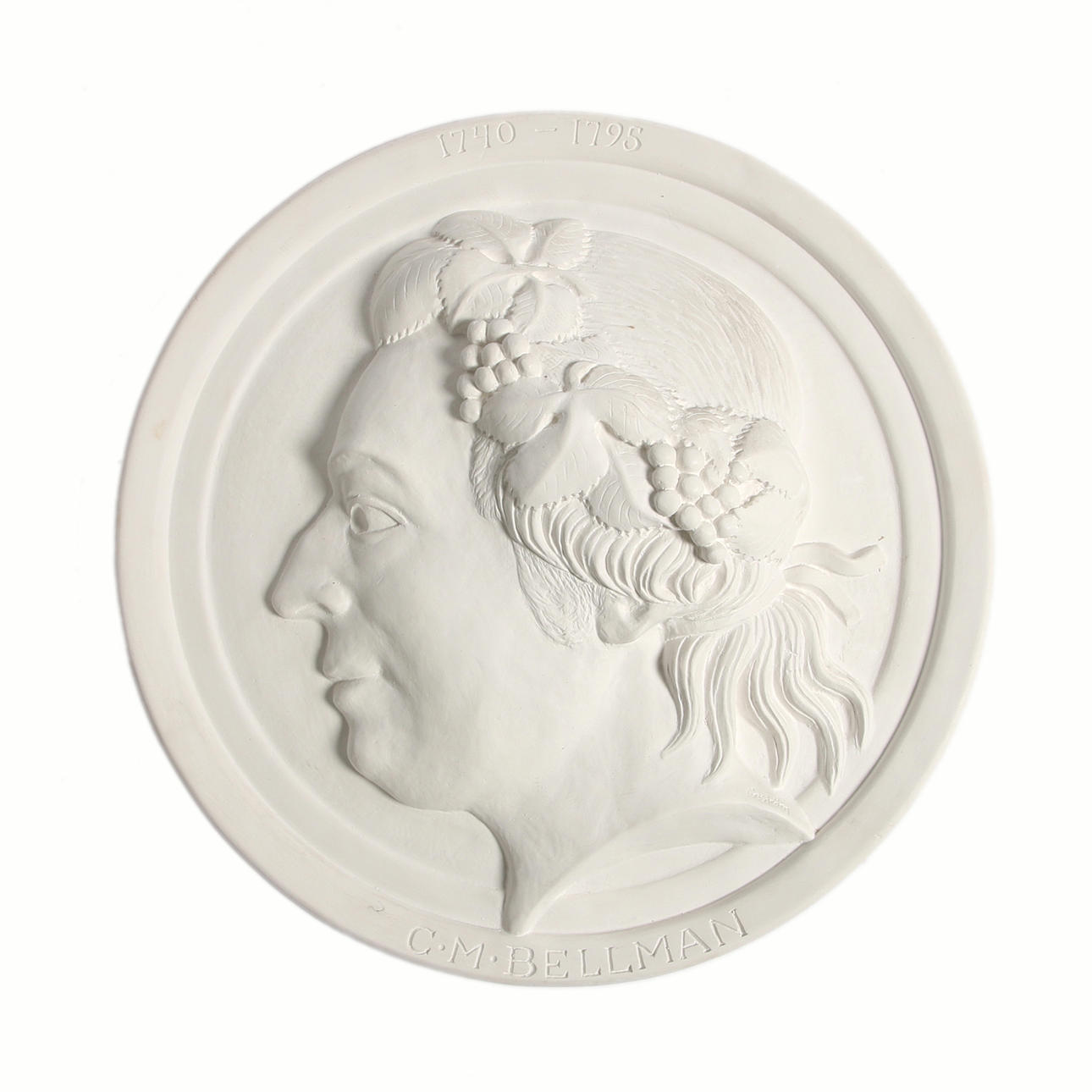 VÄGGRELIEF, gips, föreställande Carl Mikael Bellman, Bertil Weström Konstgjuteri Stockholm, 1900-tal.