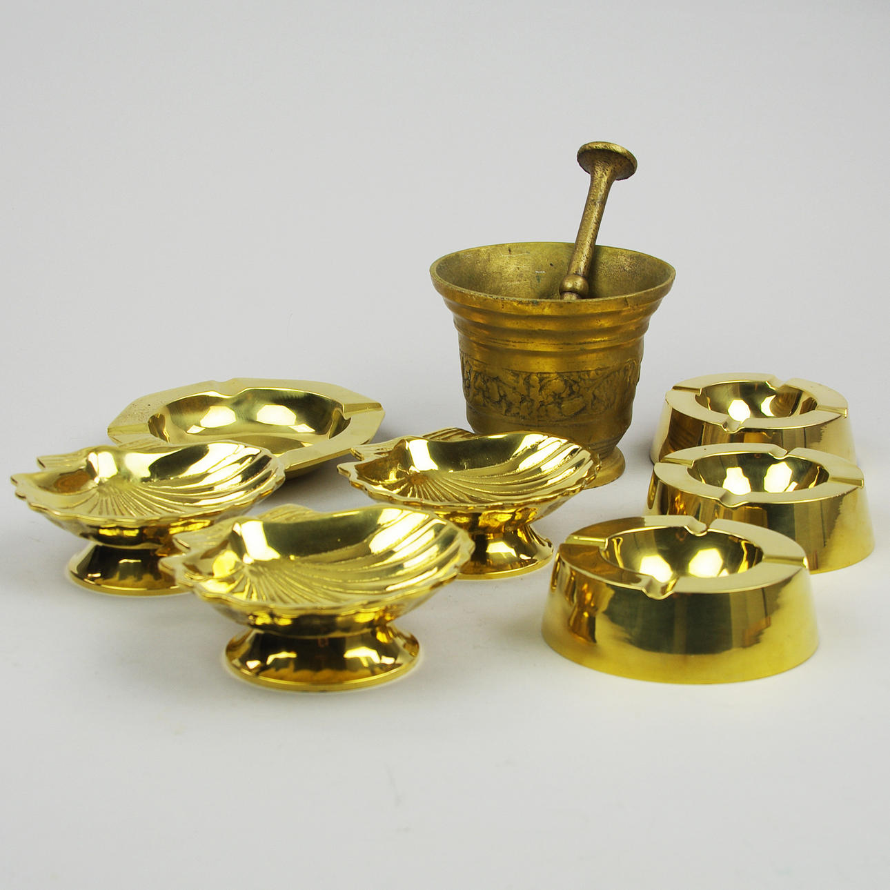 ASKFAT SAMT MORTEL, 8 delar, mässing.