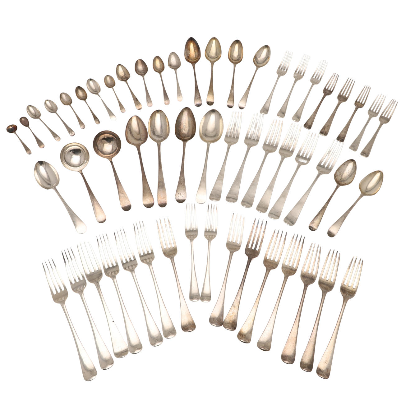 MIXED OLD ENGLISH PATTERN SILVER FLATWARE. Silver & Metals - Silver ...
