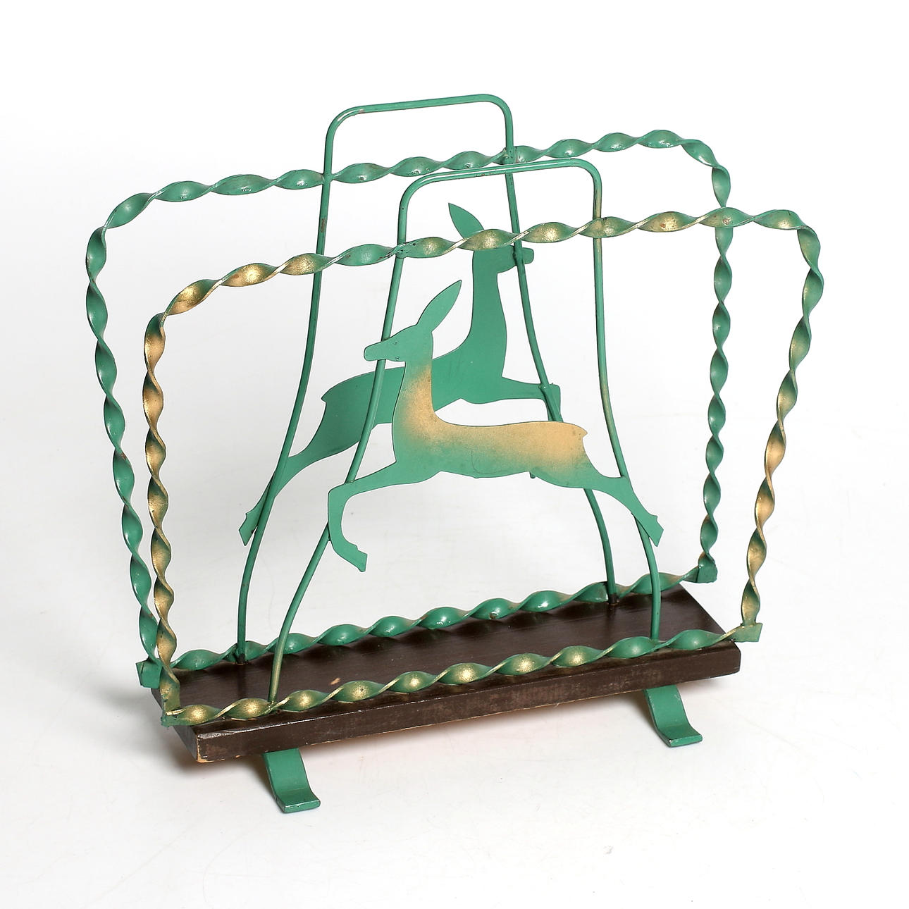 TIDNINGSSTÄLL, grönpatinerad metall och trä, Art Deco, 1930-tal.