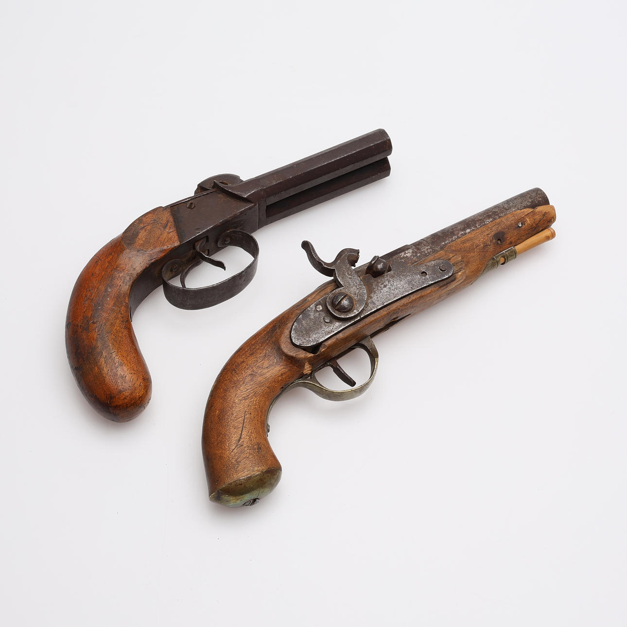 2 PCS ANTIQUE SLAP PISTOLS, one converted, damage. Weapons & Militaria ...