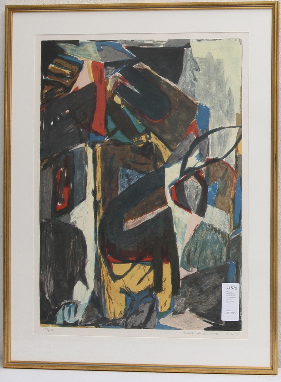 NICKLAS ANDERBERG. Figurkomposition. Färglitografi, 129/135, signerad.