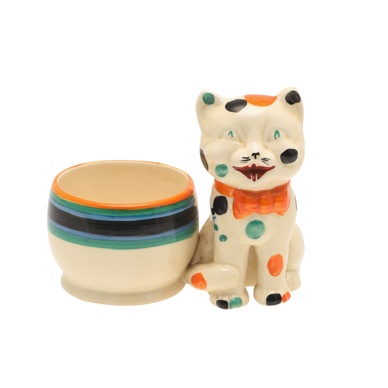 RARO PORTALÁPICES CLARICE CLIFF CON FORMA DE GATO SONRIENTE.