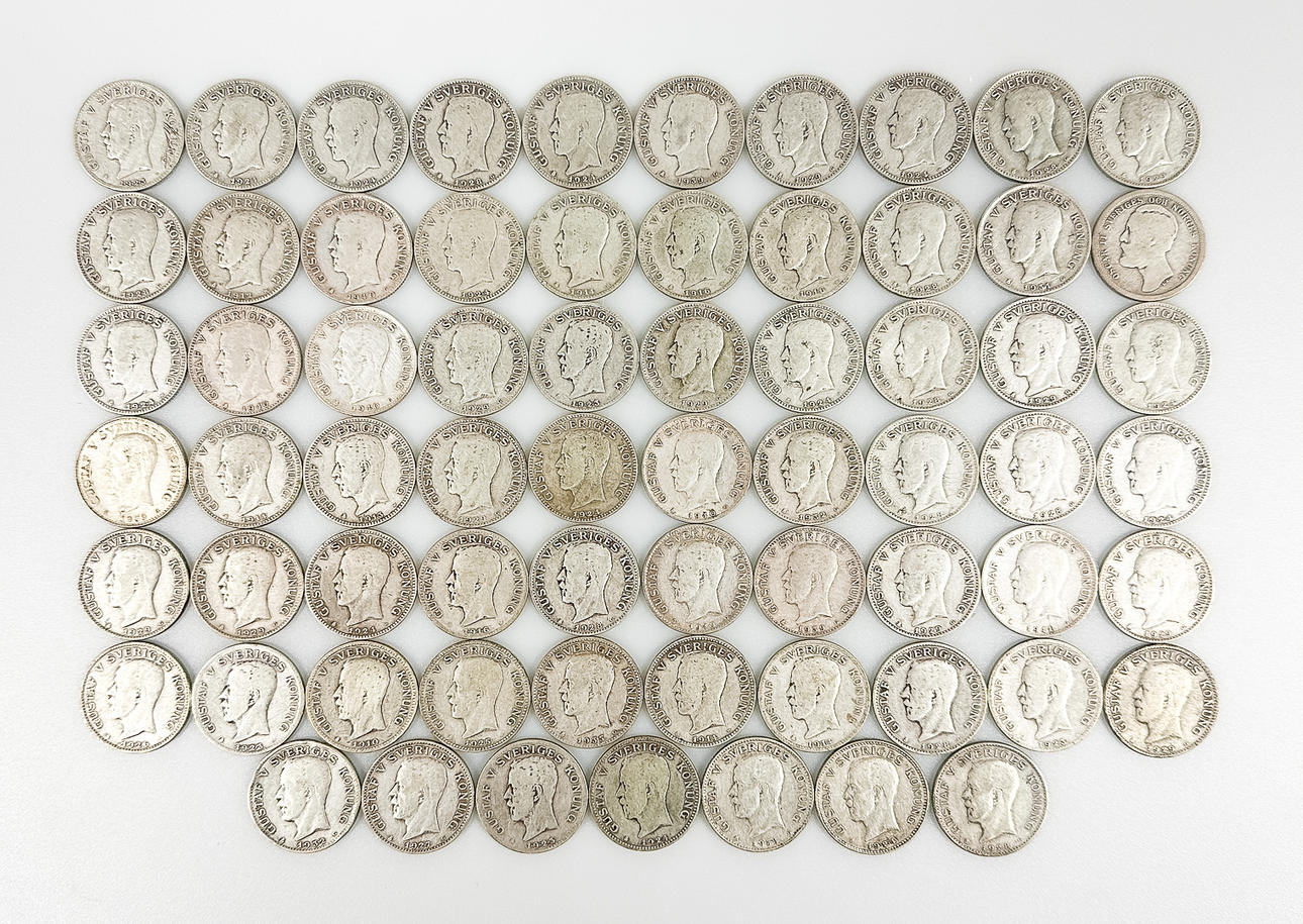 MØNT, parti 1 kroner, 80% sølv, 500 gram.