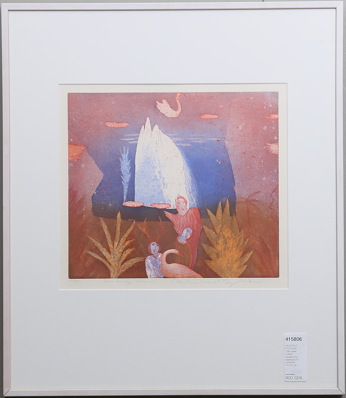 HELMTRUD NYSTRÖM. "Den tredje svanen". Färgetsning. Signerad och numrerad 10/125.
