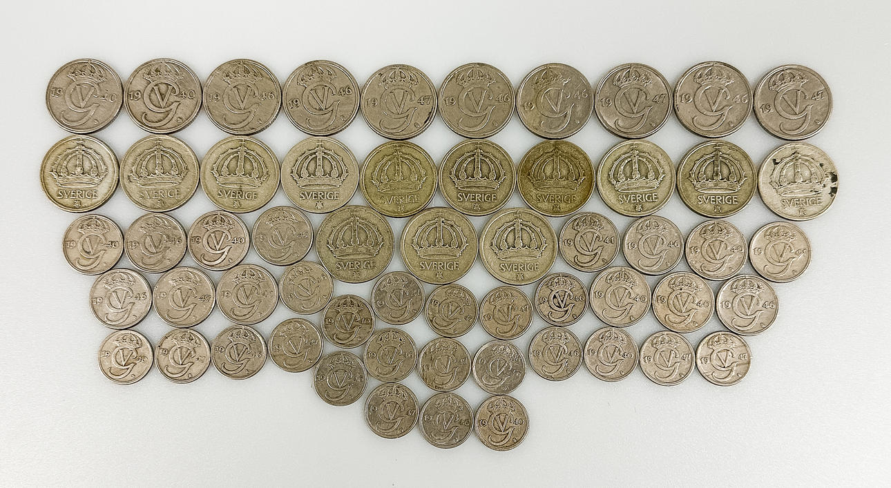 Mønter, delvis sølv, 1940'erne.