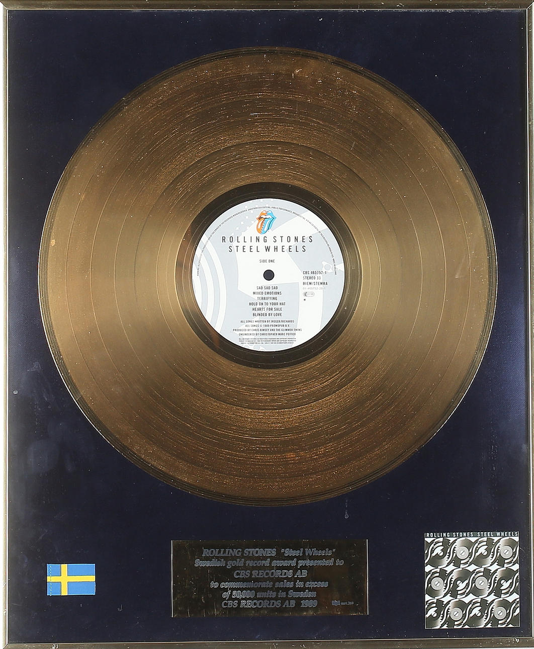 GULD-LP, pläterad, "Steel Wheels", The Rolling Stones, 1989.