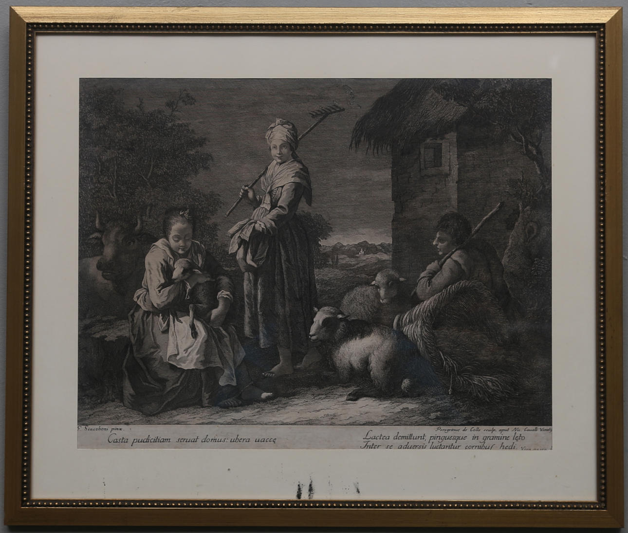 NIC CAVALLI VENEZIA. Italien. Landskap med människor och djur. Gravyr. 1700-tal.