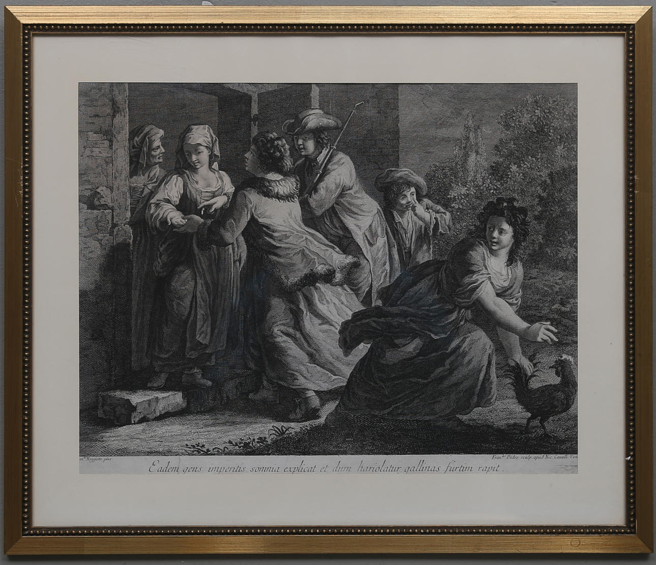 NIC CAVALLI VENEZIA. Italien. Landskap med människor och djur. Gravyr. 1700-tal.