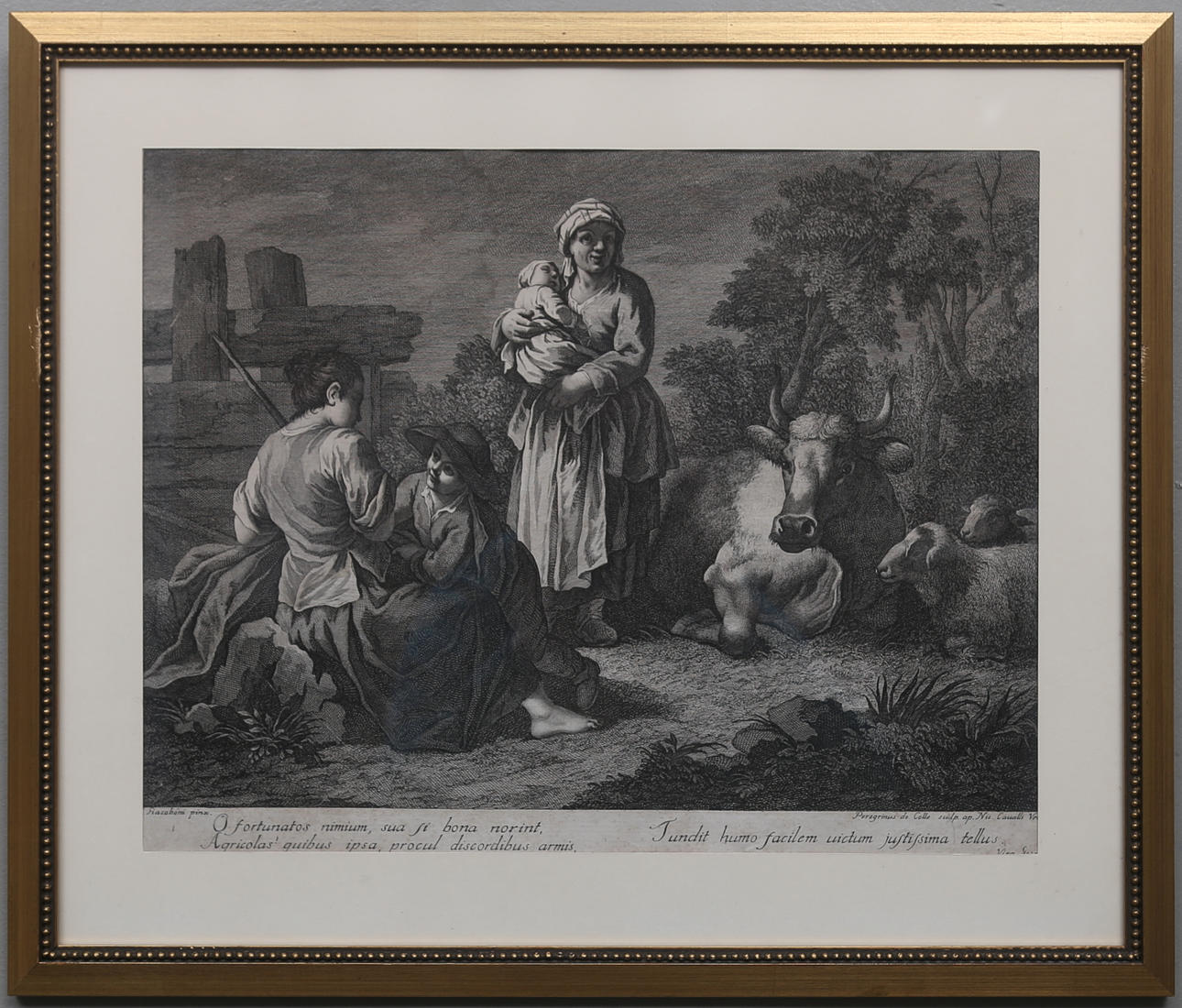 NIC CAVALLI VENEZIA. Italien. Landskap med människor och djur. Gravyr. 1700-tal.