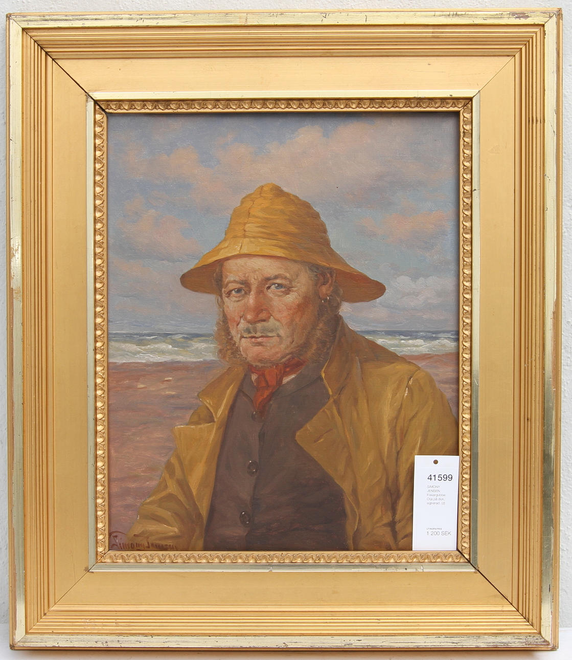 SIMONY JENSEN. Fiskargubbe. Olja på duk, signerad.