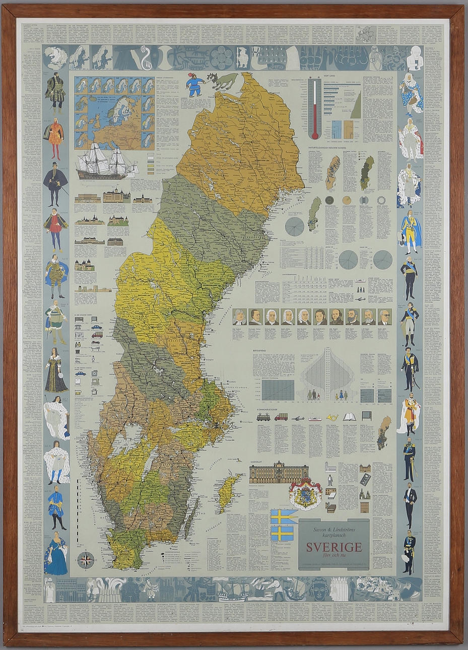 KARTA, "Saxon & Lindströms kartplansch, Sverige Förr och Nu", 1960-tal.