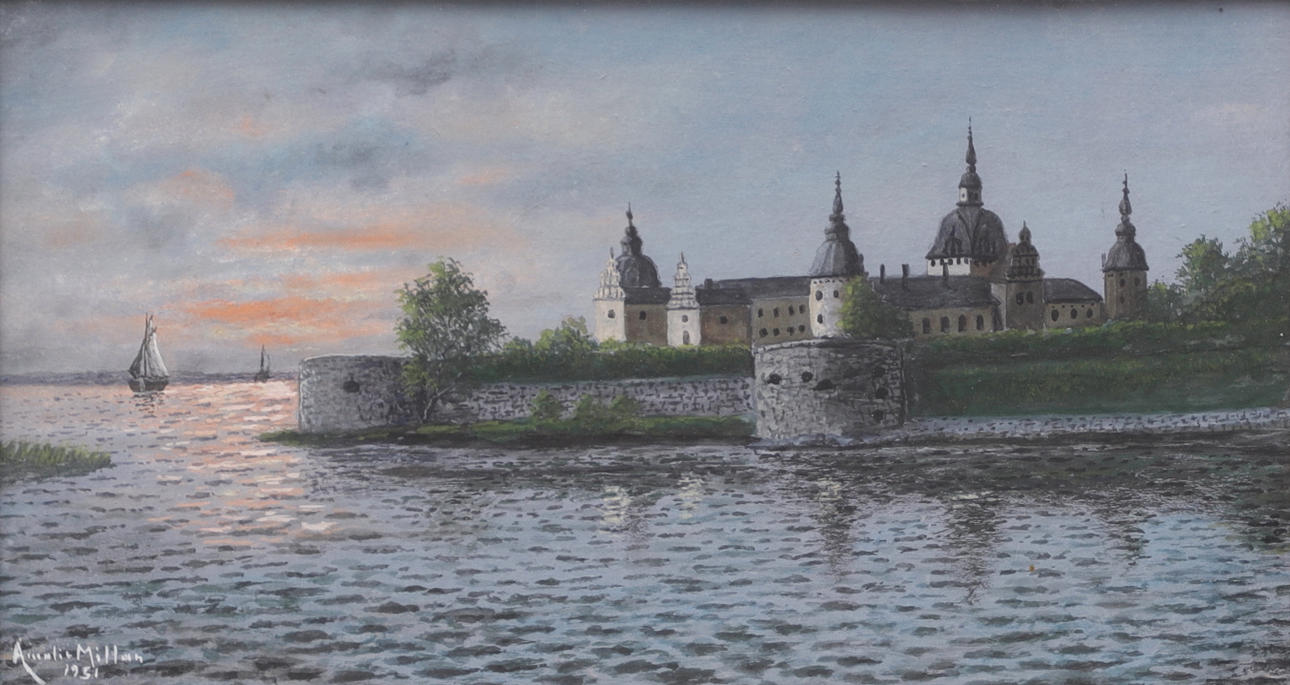 AMALIA MILLAR. Kalmar Castle, mixed media, signed and dated.