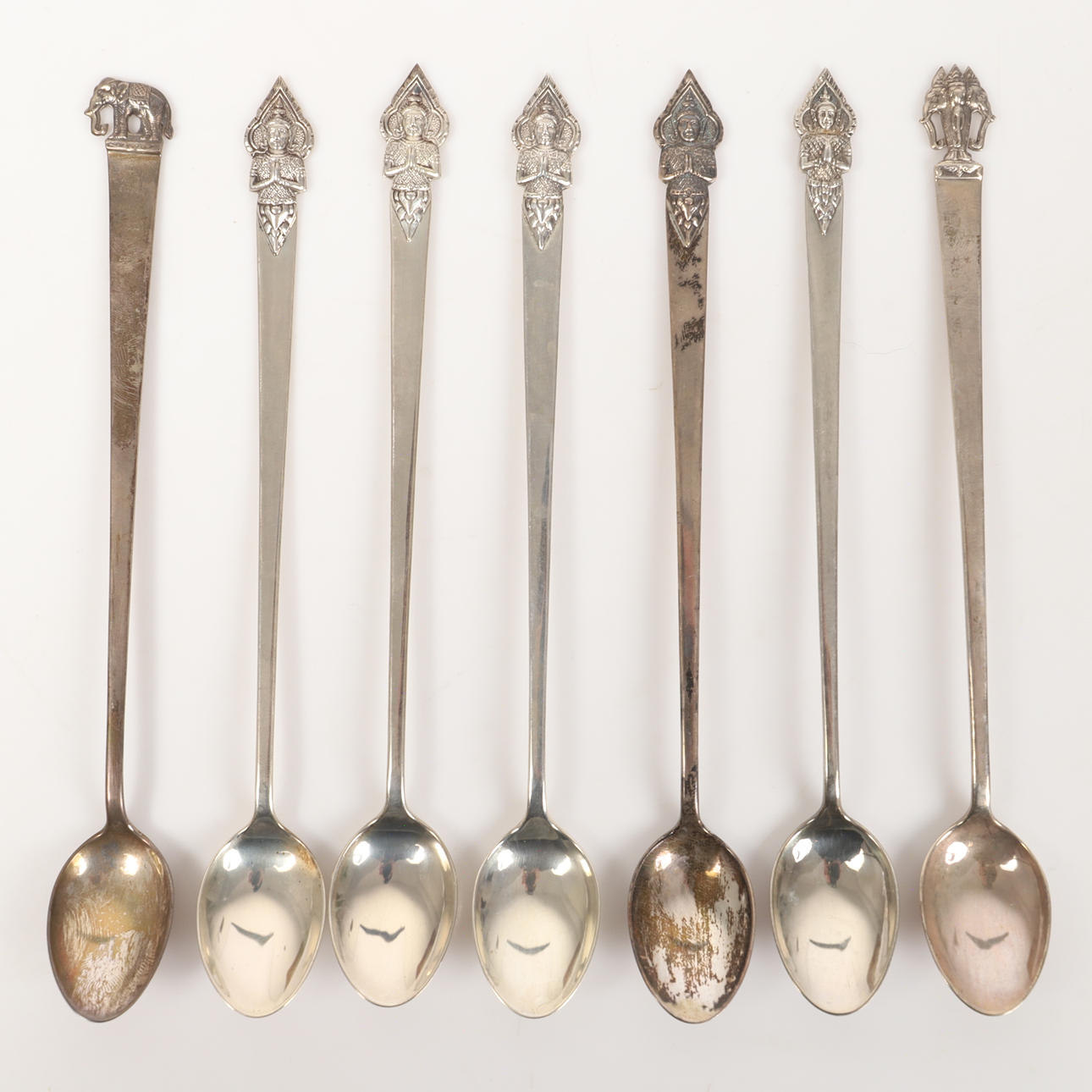 TRINKLÖFFEL, 7 STÜCK, STERLINGSILBER, THAILAND.