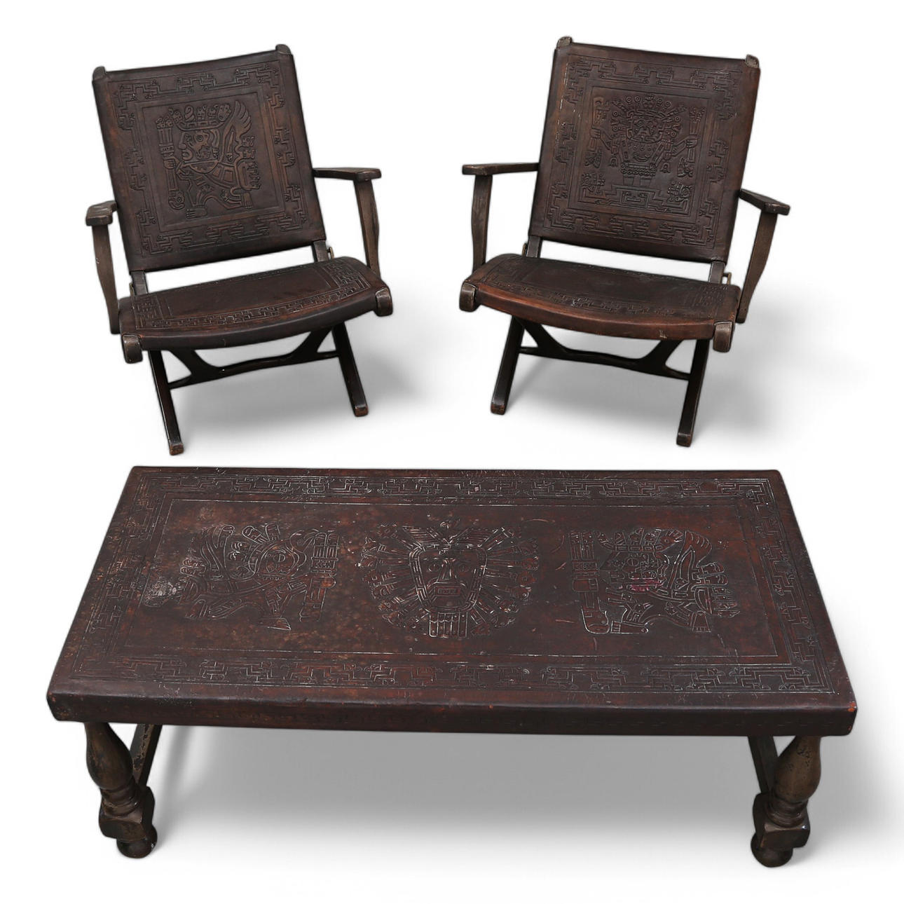 ANGEL PAZMINO. Pair of folding chairs and a coffee table