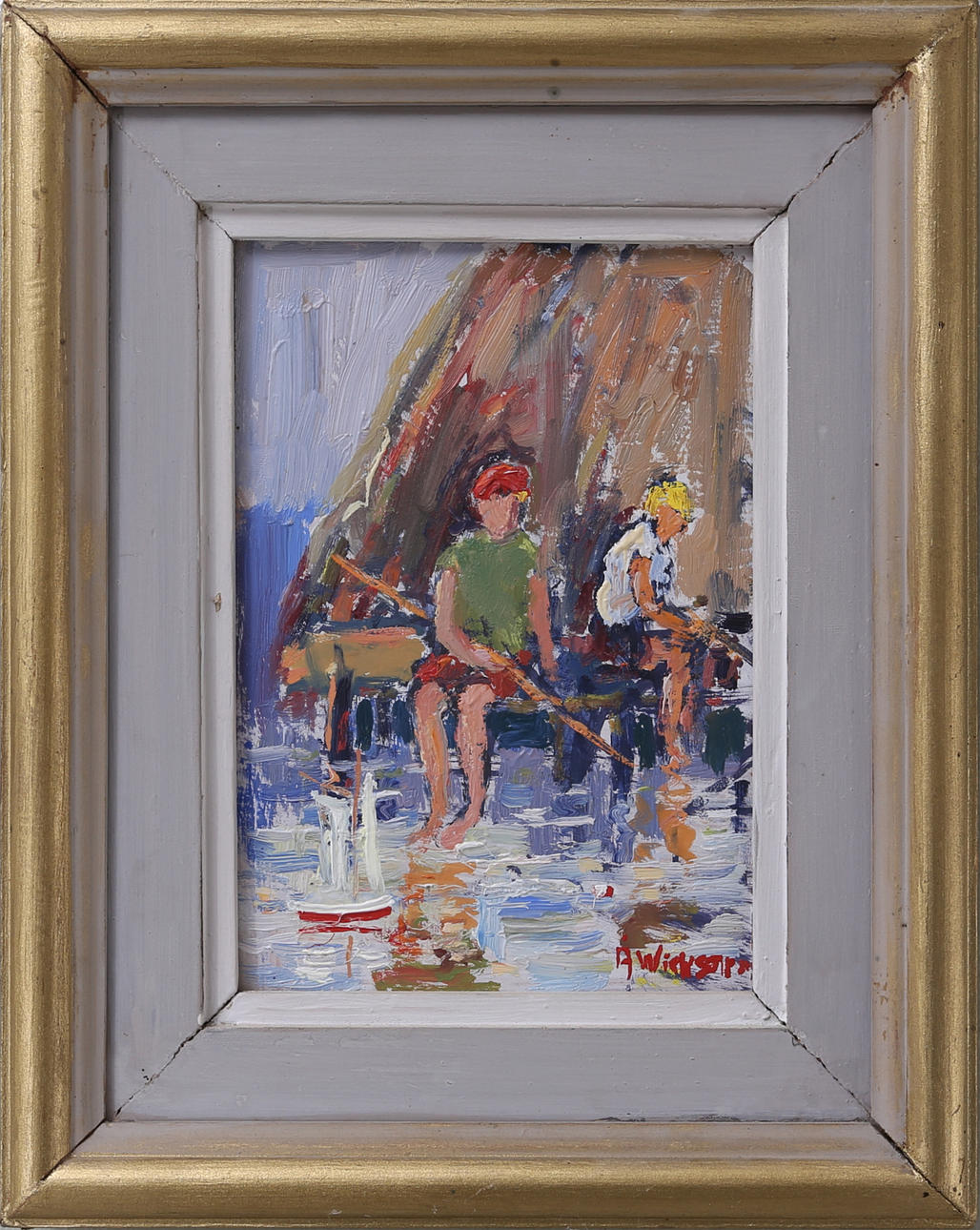 ÅKE WICKSTRÖM. Fiskestund, olja på pannå, signerad.