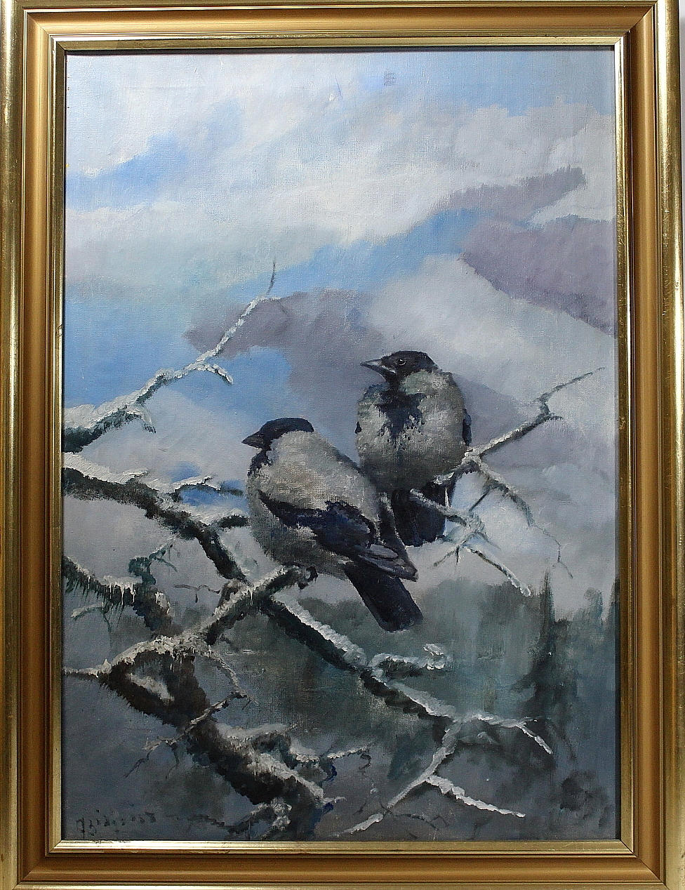ARNE LINDQVIST. Olja på duk, kråkor, signerad.