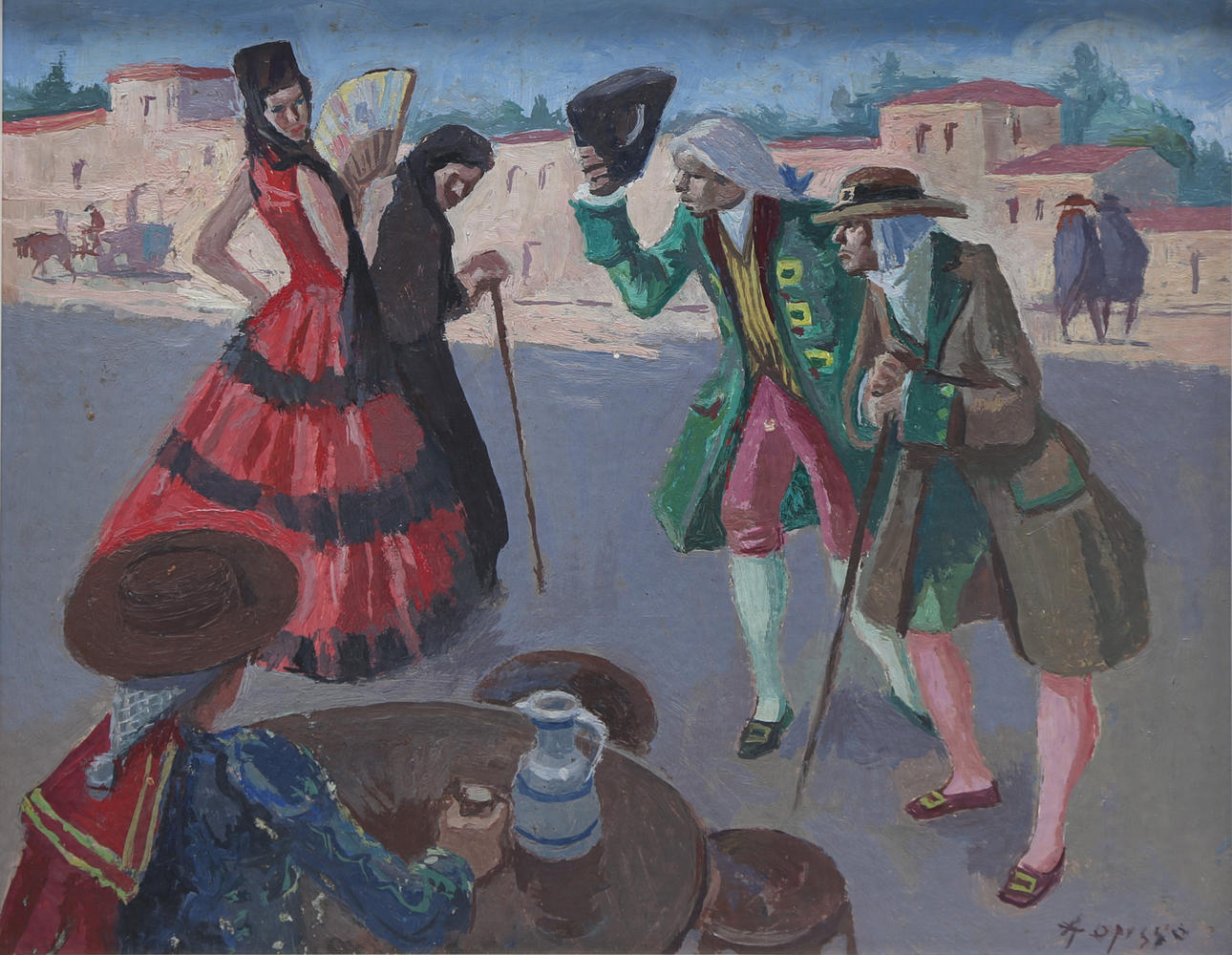 ALFRED OPISSO. 18th Century scene.