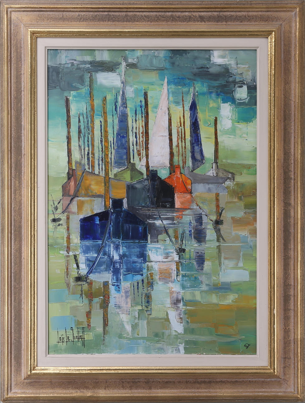 LOIC LE GUELLAF. Segelbåtar, olja på duk, signerad.