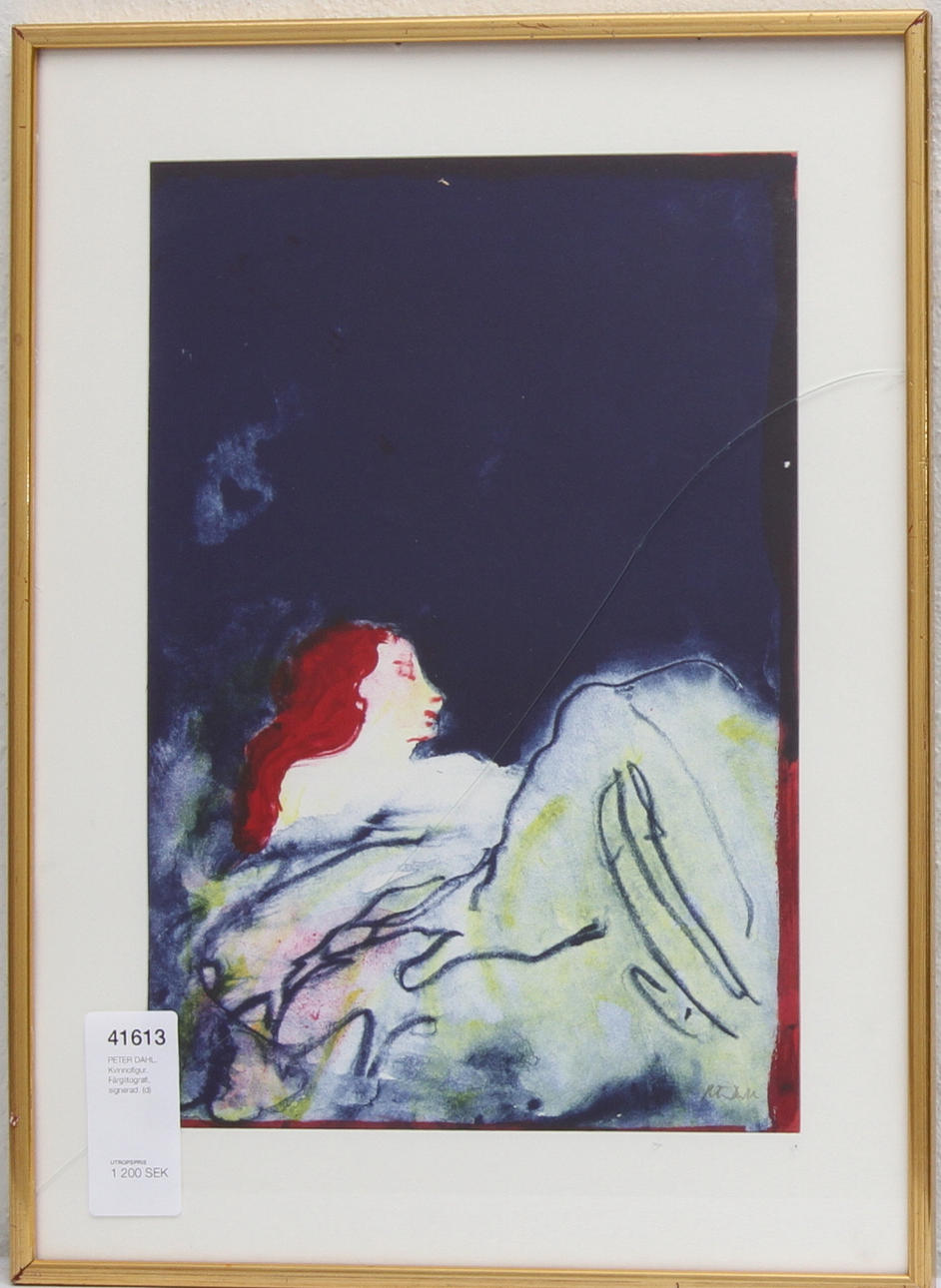 PETER DAHL. Kvinnofigur. Färglitografi, signerad.