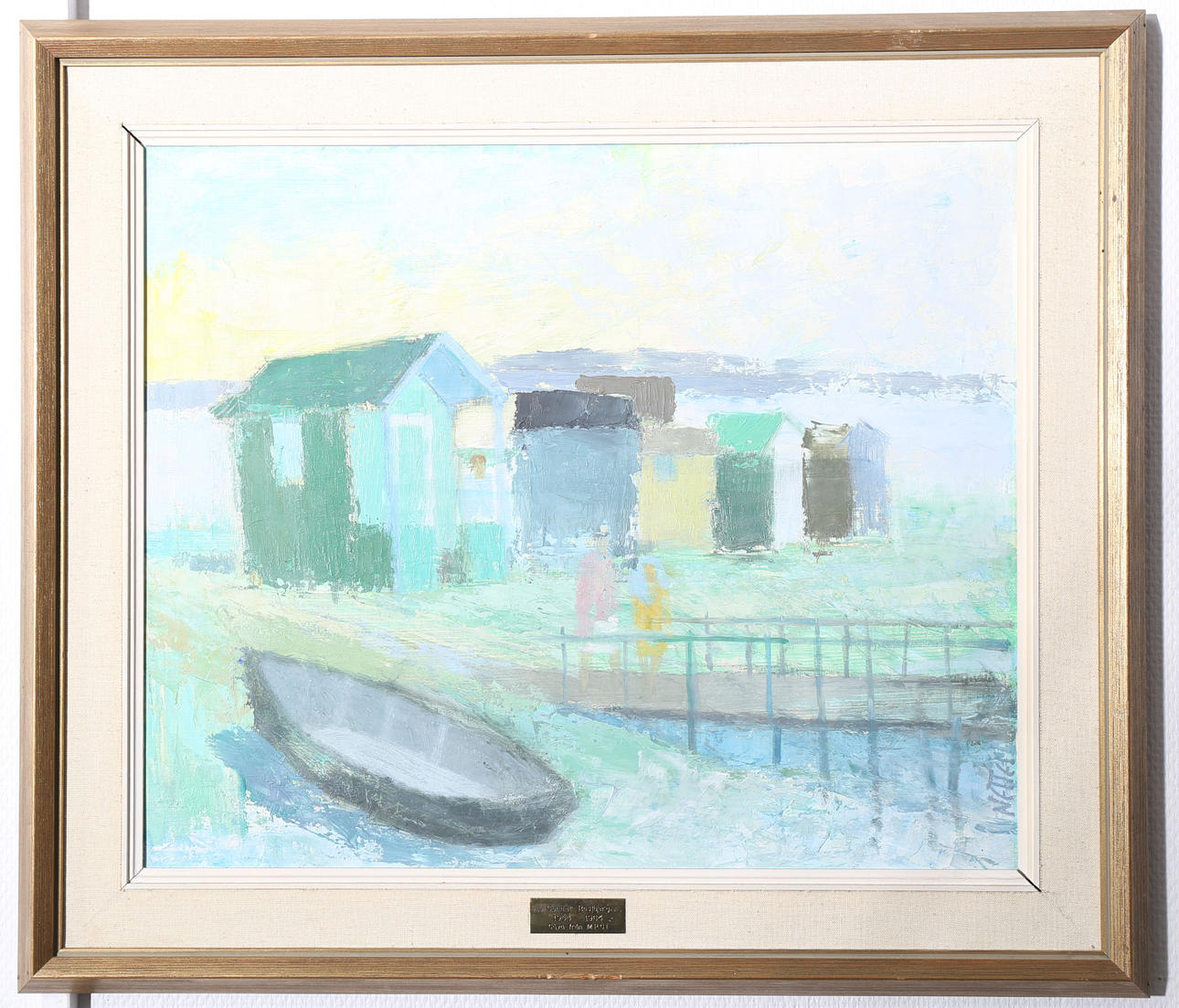 EINAR NETTELBLADT. Olja på pannå, Fiskehyddor, signerad Nettel.