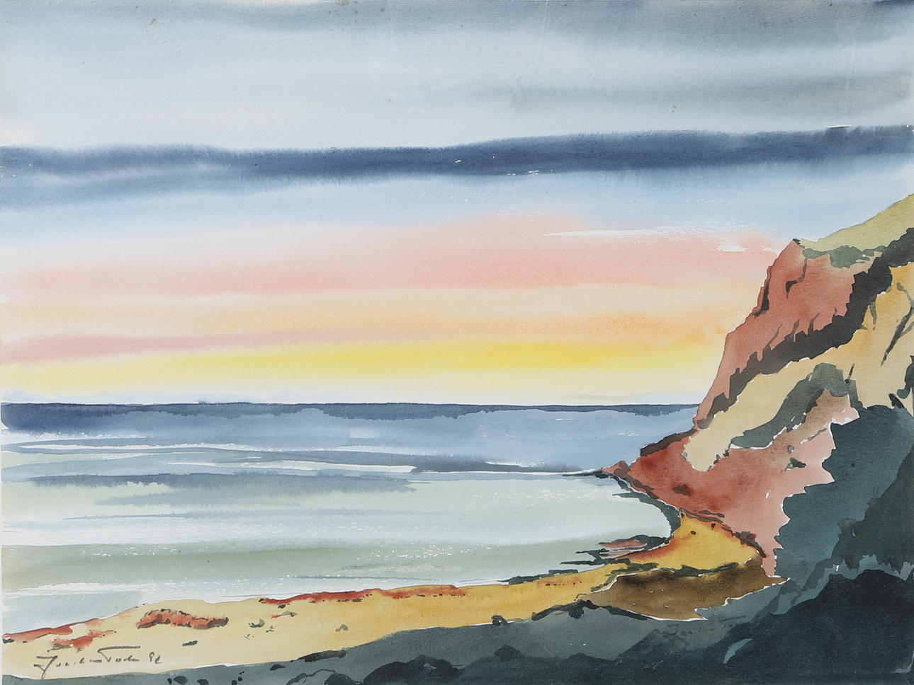 JOACHIM TODE. Sunset, watercolor, signed.