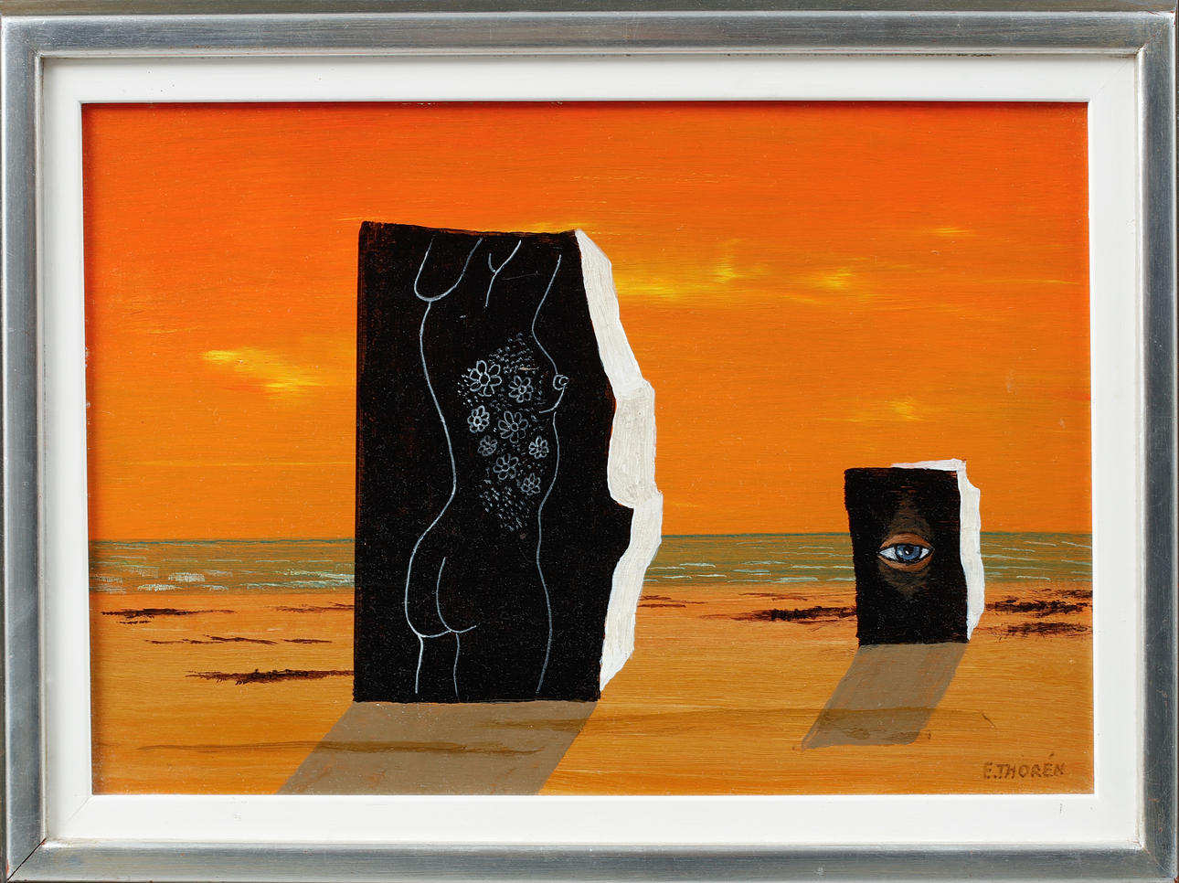 ESAIAS THORÉN. Surreal picture, oil on panel, signed.