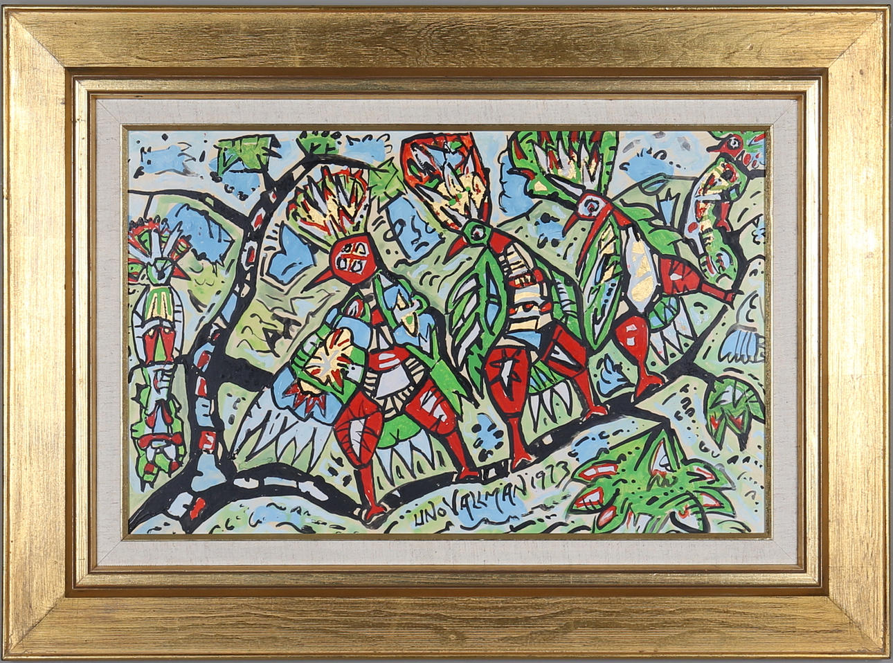 UNO VALLMAN. Tuppar, blandteknik på pannå, signerad samt daterad 1973.