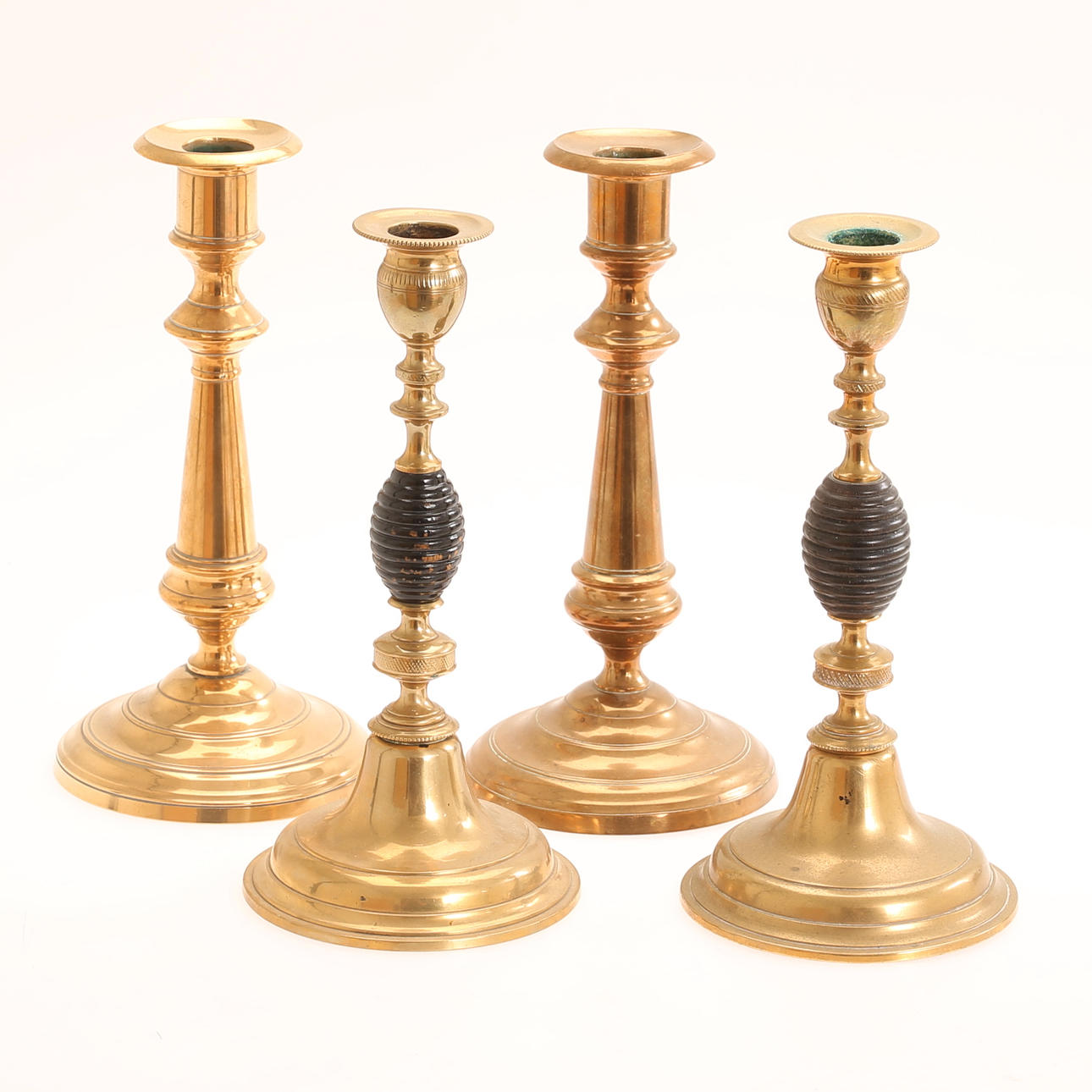 CANDLESTICKS, 2 pairs, brass, Skultuna Bruk.