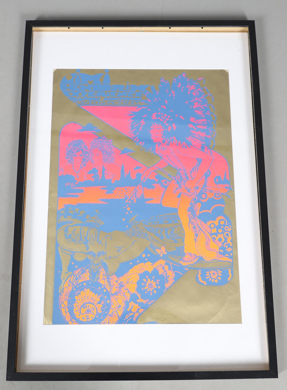 JIMI HENDRIX, A FRAMED POSTER.