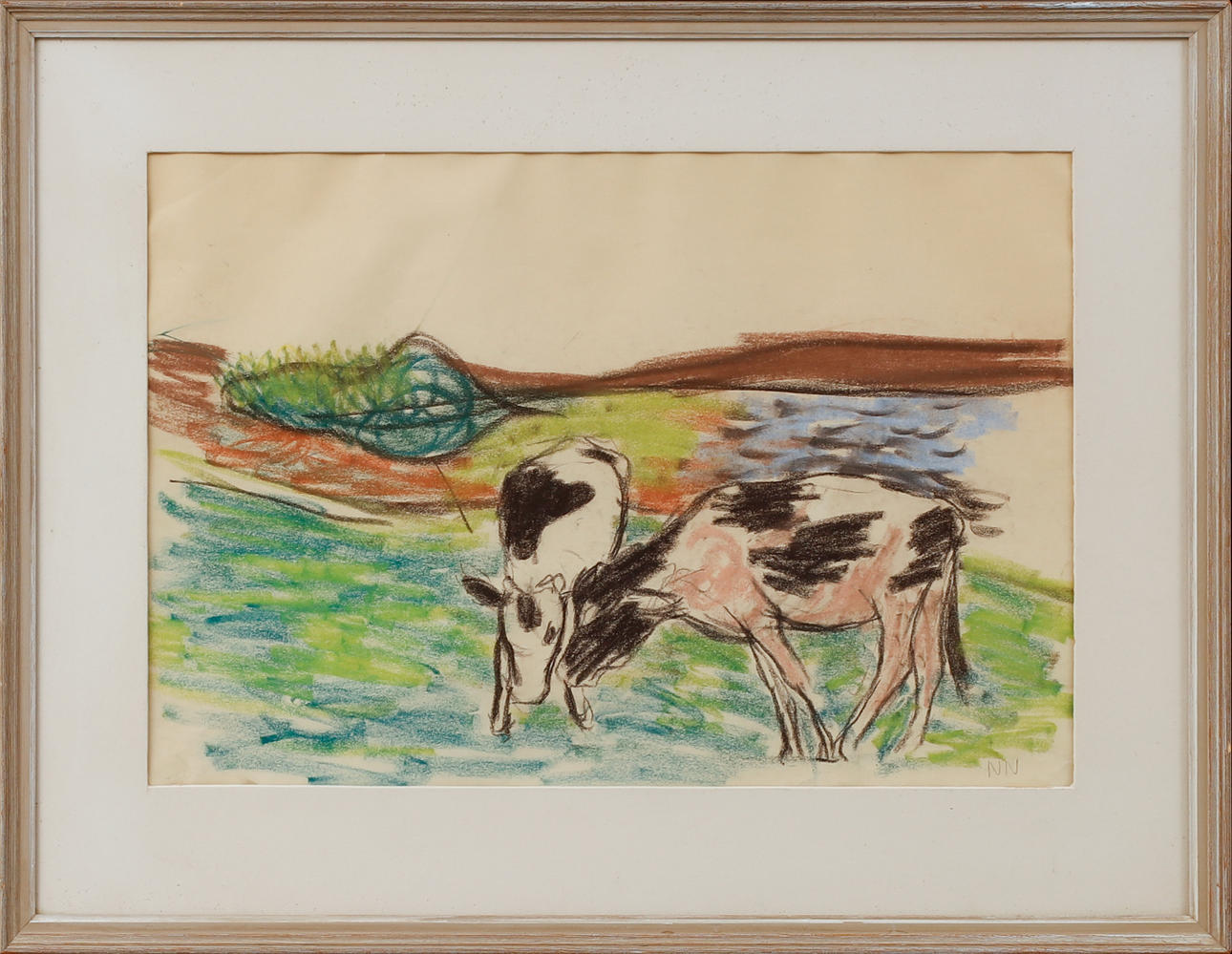 NILS NILSSON. Grazing cows, pastel, signed.