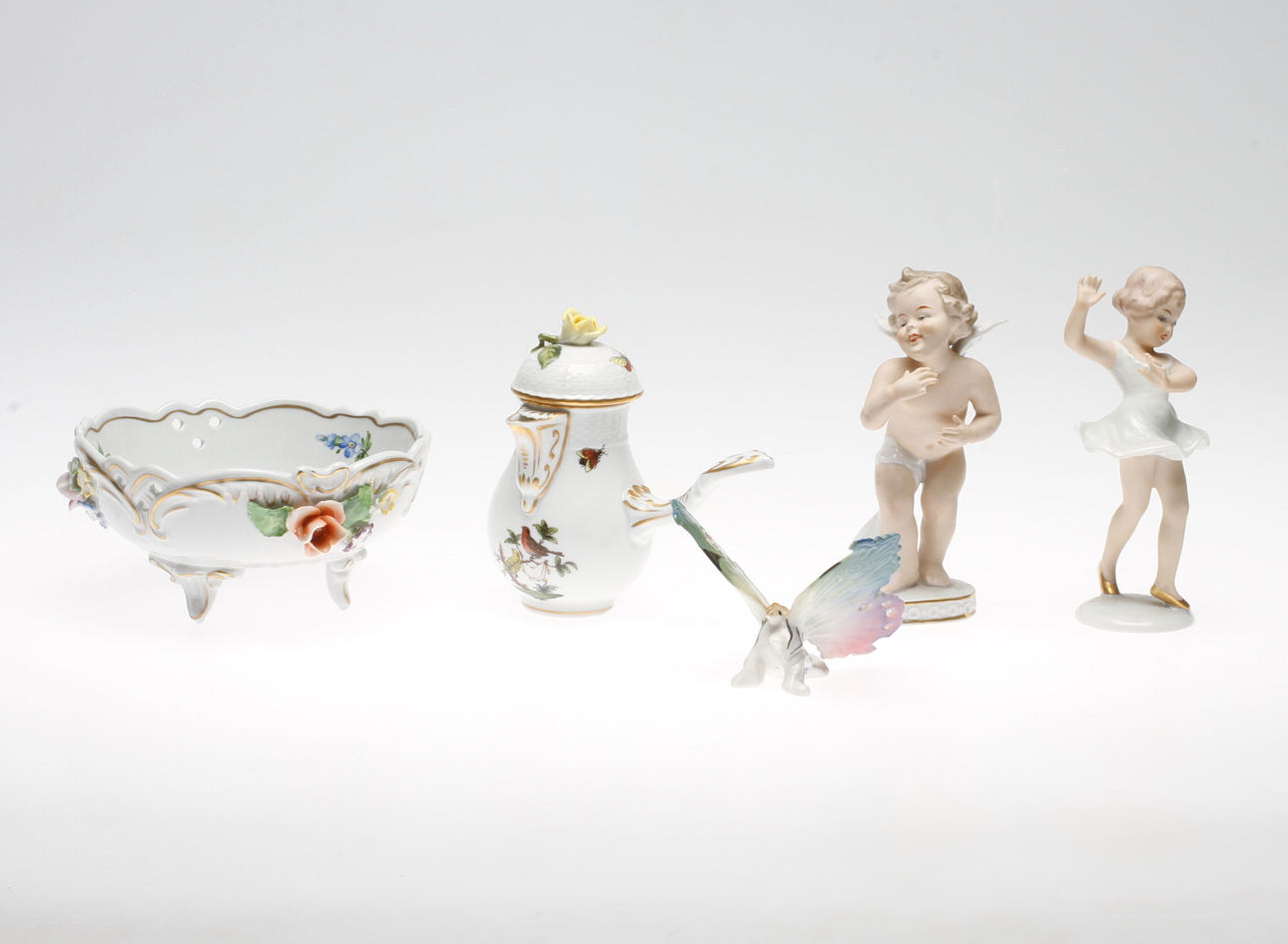 KERAMIK, 5 delar, porslin, Wallendorf, Herend, Karl Ens och Von Schierholz, 1900-tal.