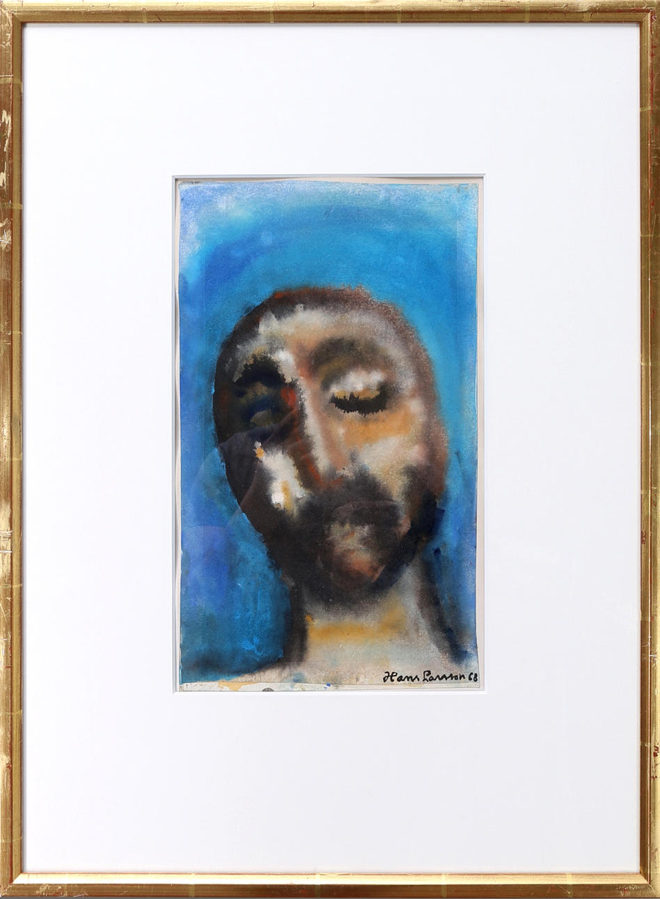 HANS LARSSON. Ansikte, blandteknik, signerad och daterad -68.