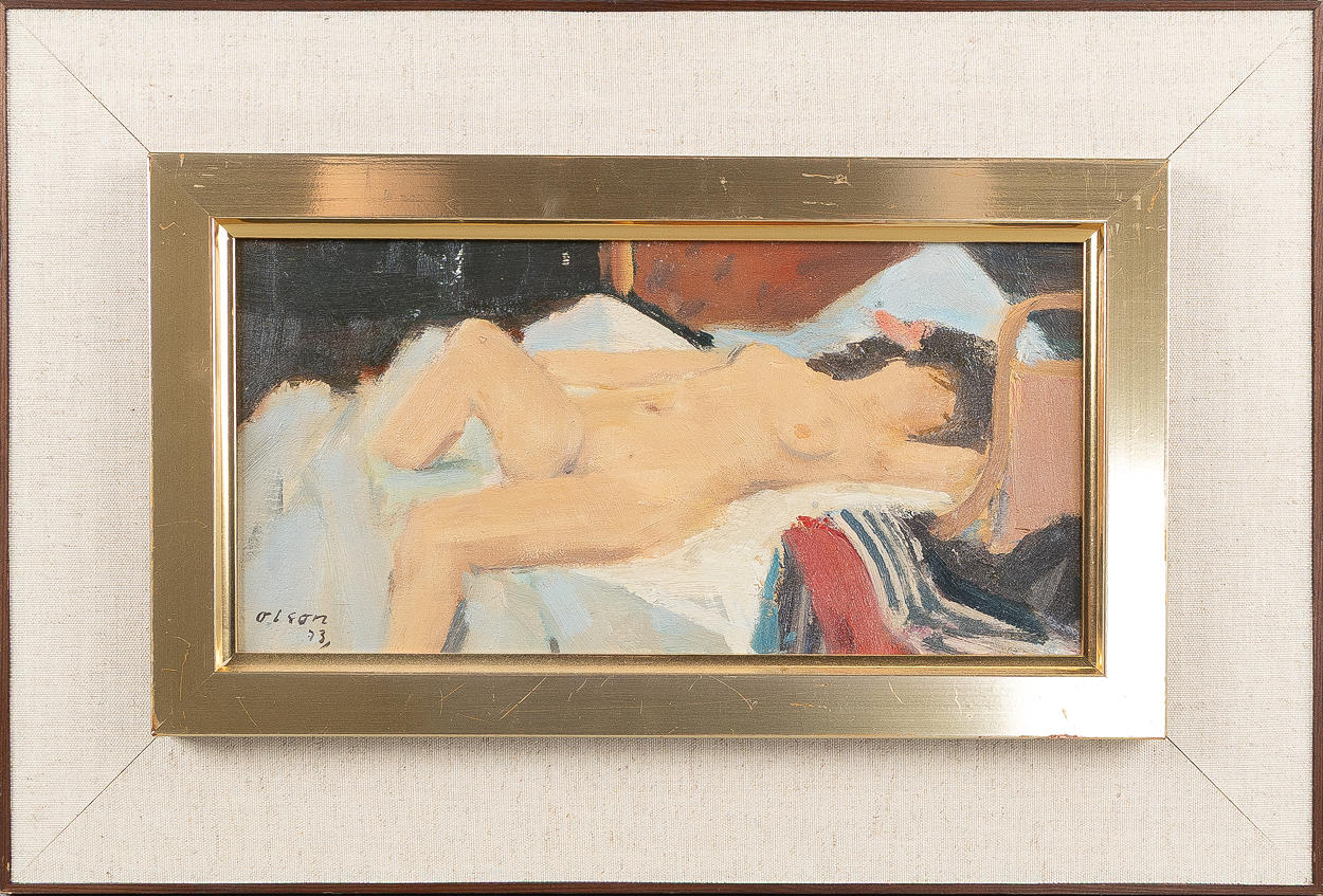 OVE OLSON. Aktmodell, Öl auf Tafel.