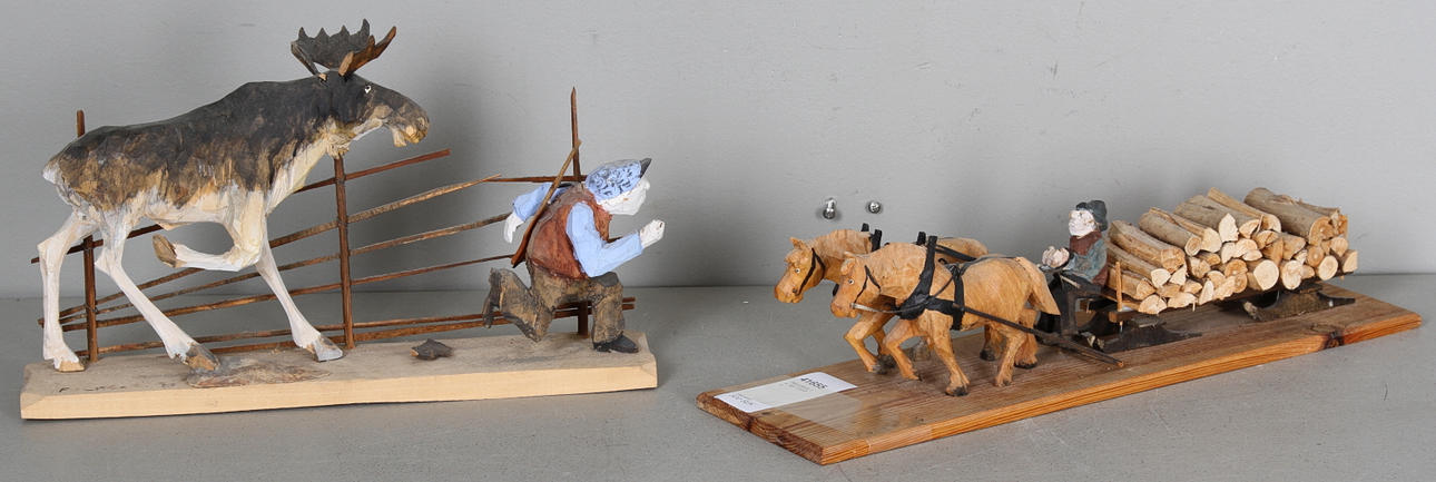 TRÄGUBBAR, 2 st, sign. FOLKE G.