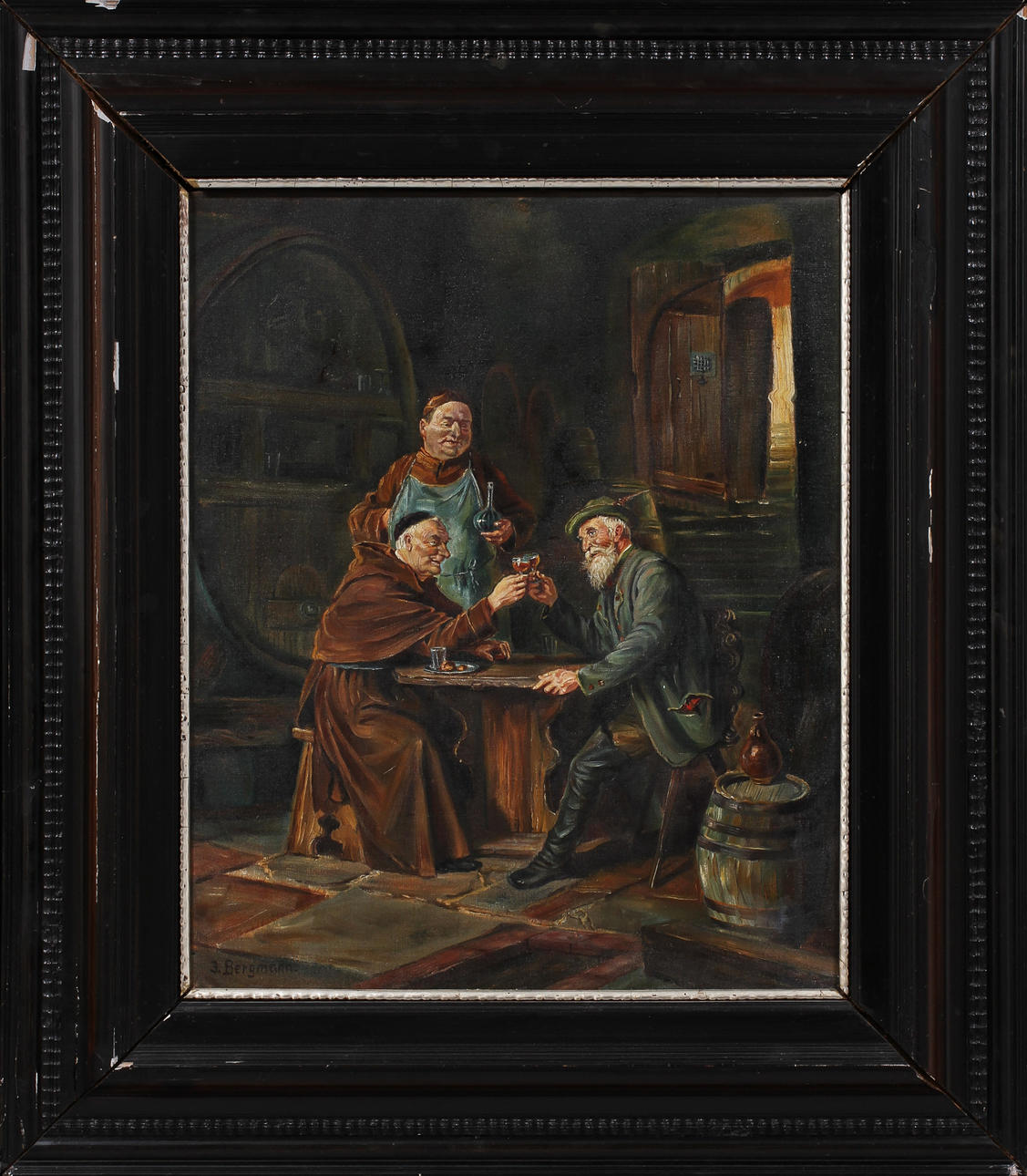 OIDENTIFIERAD KONSTNÄR. Figurscen, olja på duk, signerad Bergmann.