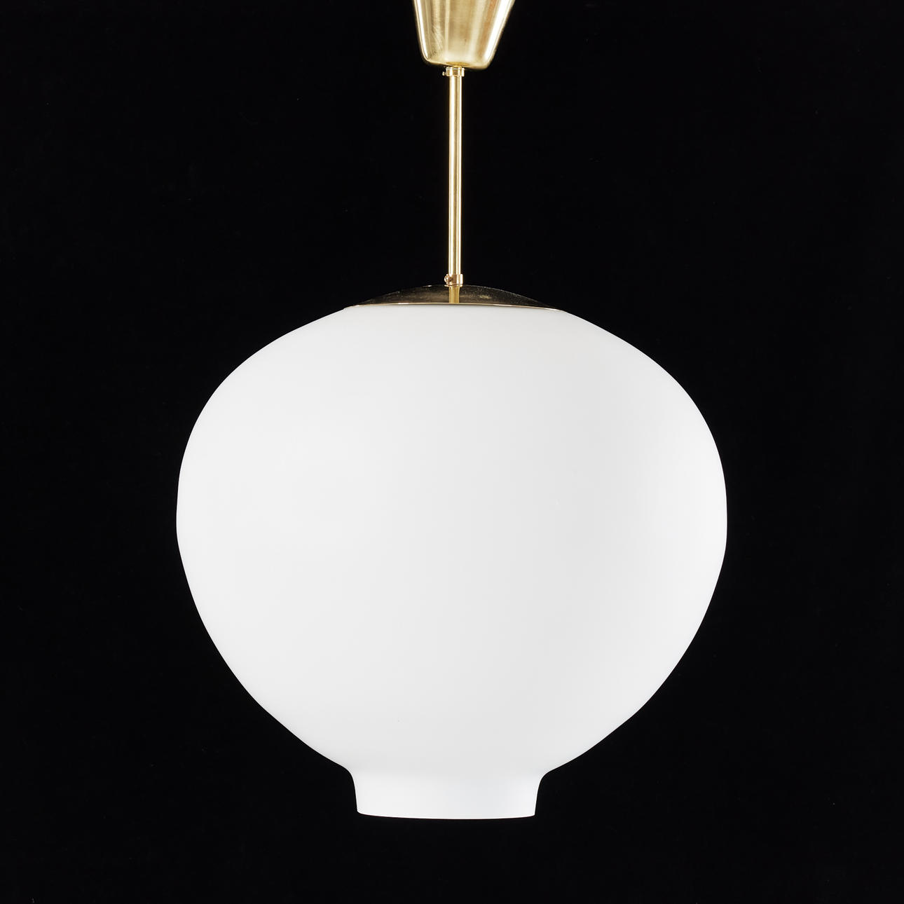 A 1950's ceiling lamp, brass, cup in matt underframe in white.