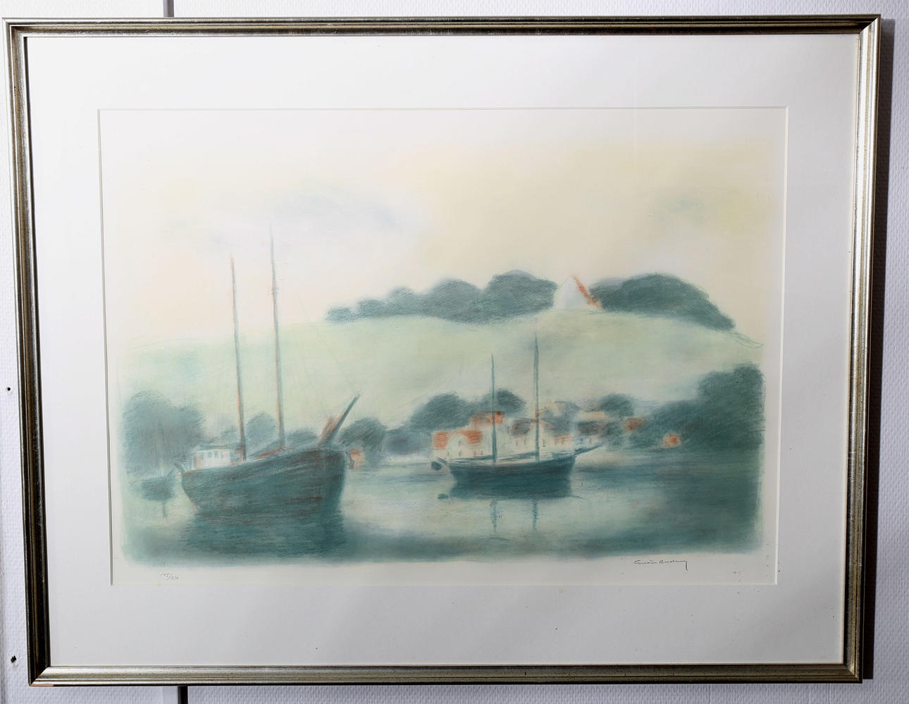 GUSTAV RUDBERG. Litografi numrerad 145/310, Fiskebåtar-Hven, signerad.