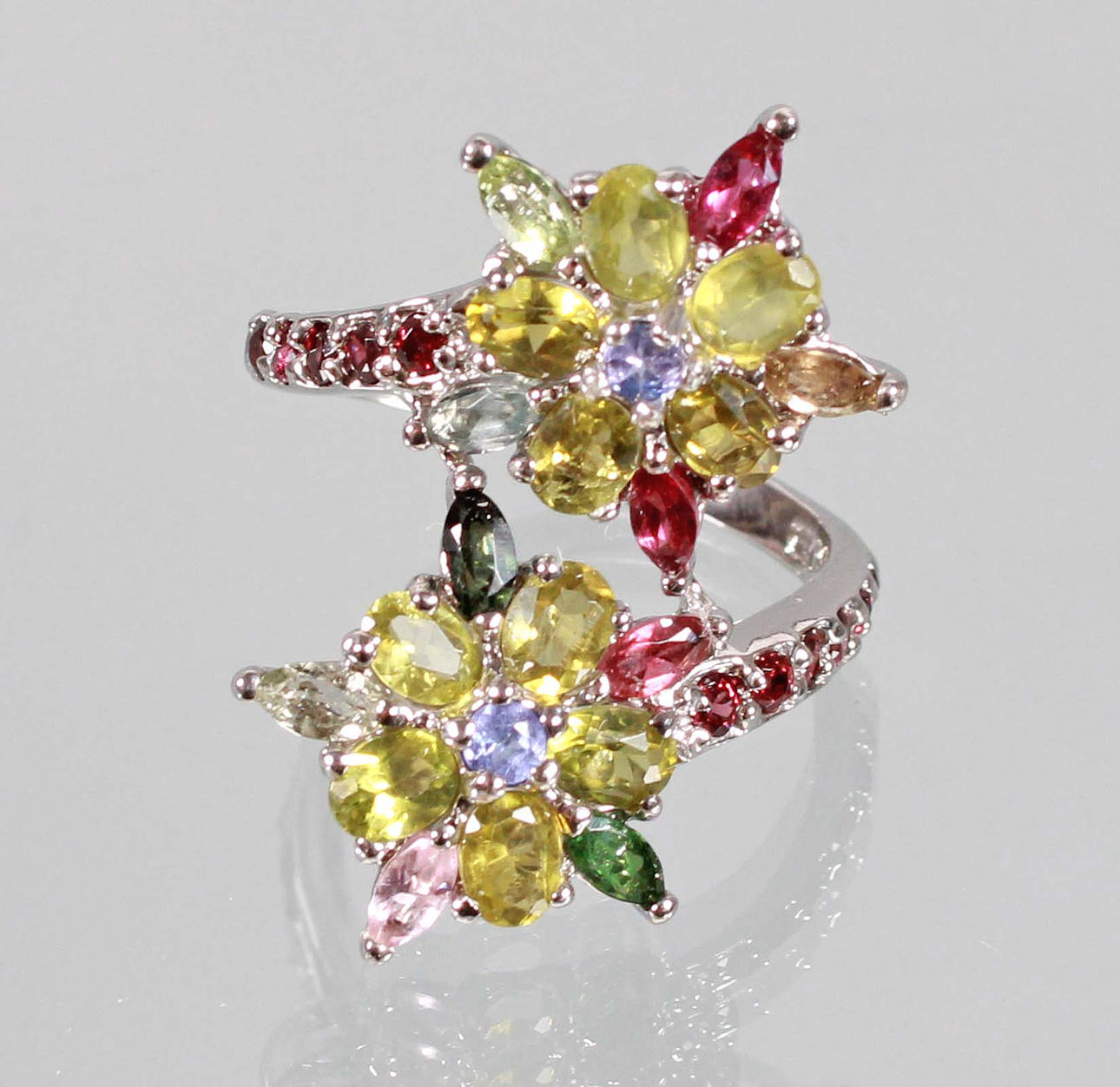 FLERFÄRGAD BLOMRING, SILVER 925.