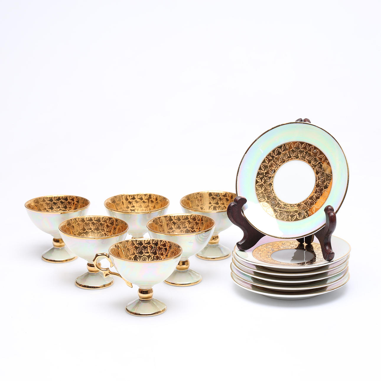 KOPPAR MED FAT, 6st, porslin, Limoges, C.P.