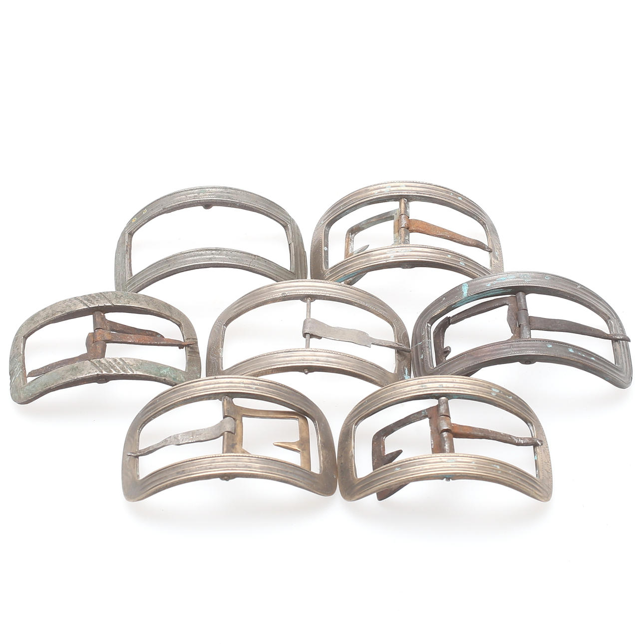 SKOSPÄNNEN, 7 st, järn/mässing, 18-1900-tal.